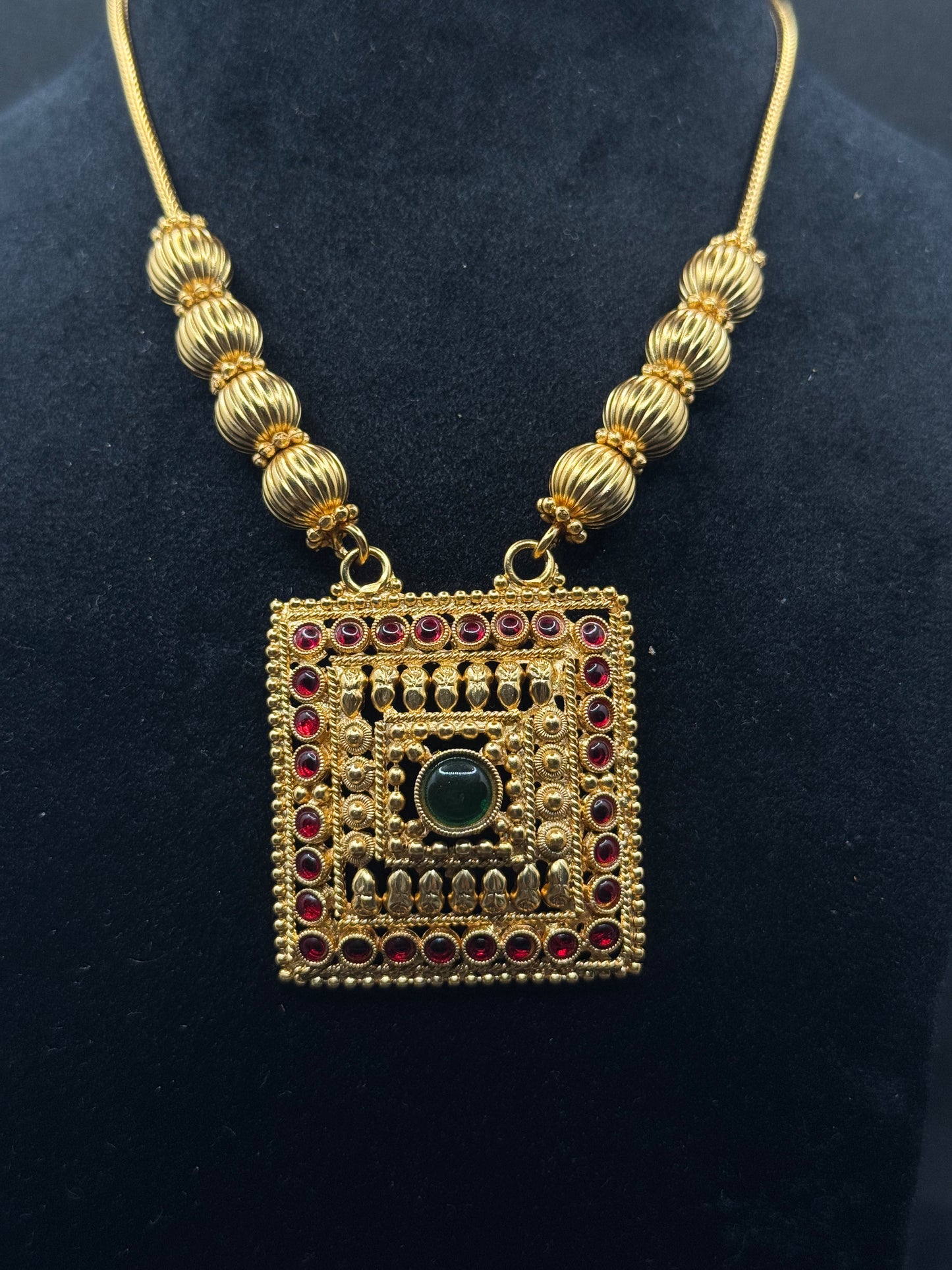 Traditional Gold Plated Necklace Set with Ruby & Emerald Stones