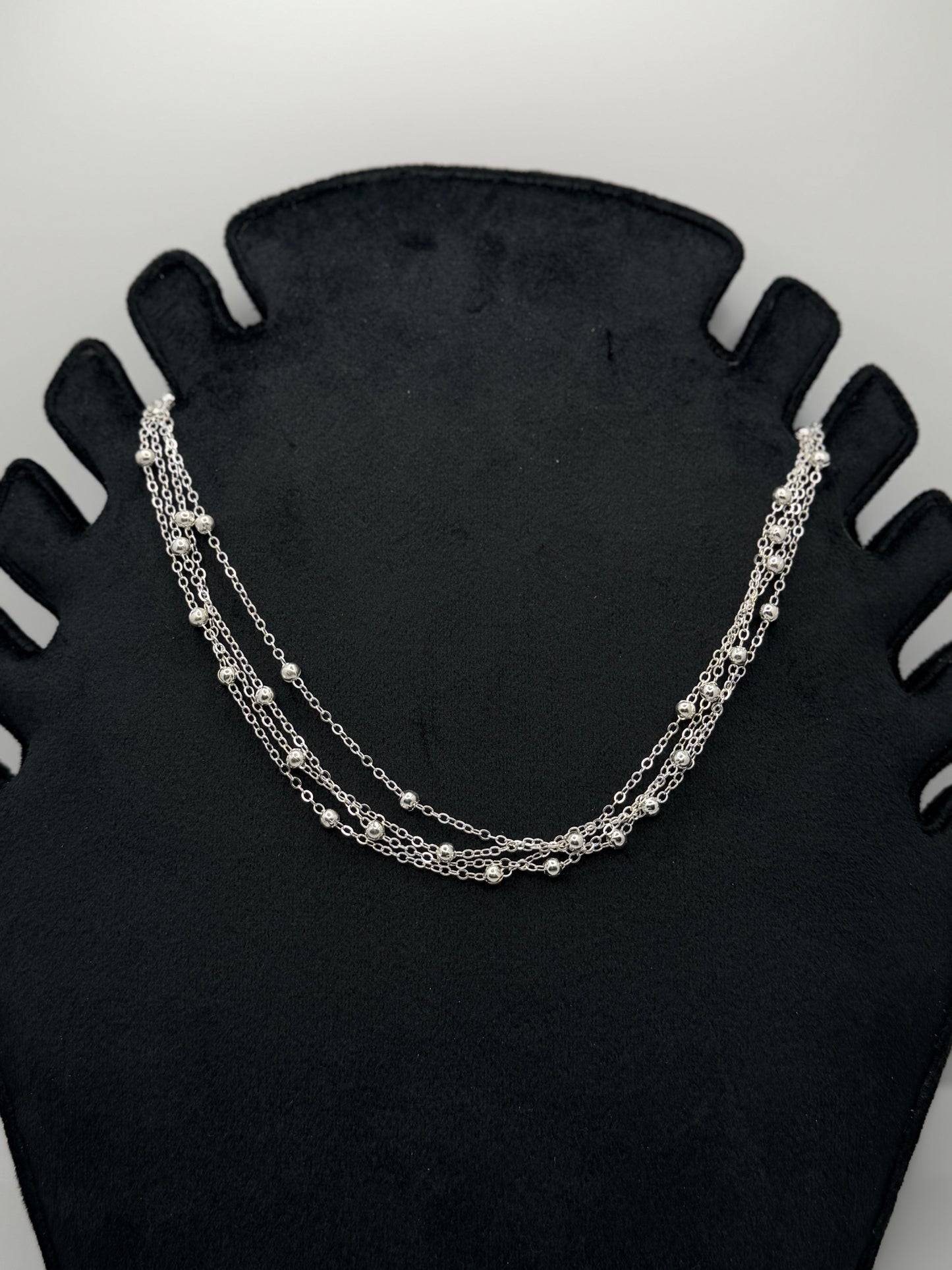 Silver Tone Multi-Strand Beaded Chain Necklace