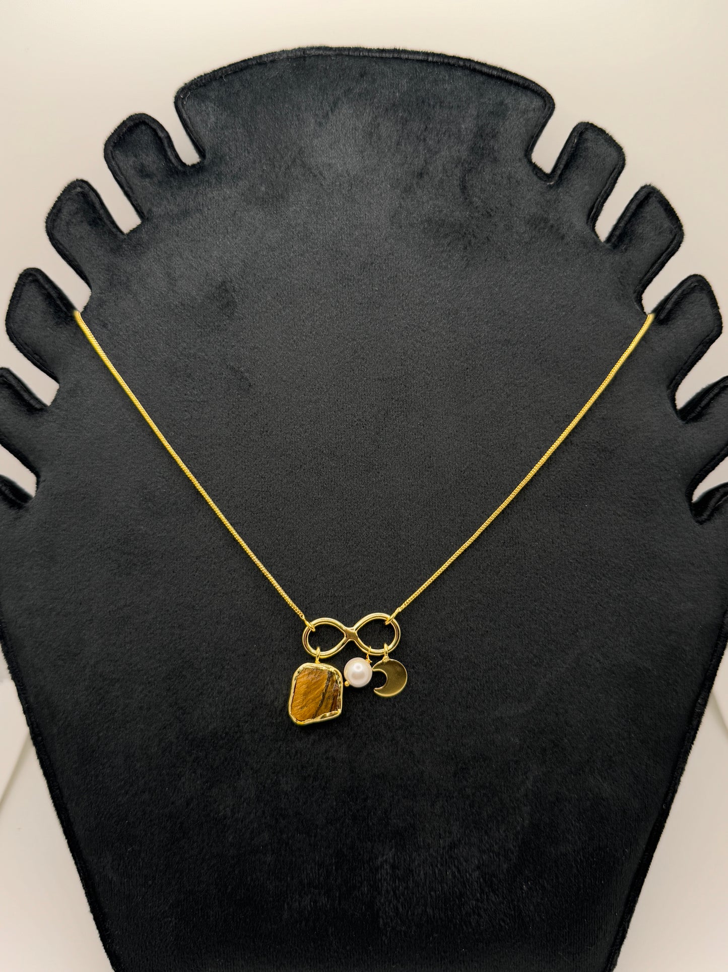 Tiger's Eye & Pearl Infinity Charm Necklace