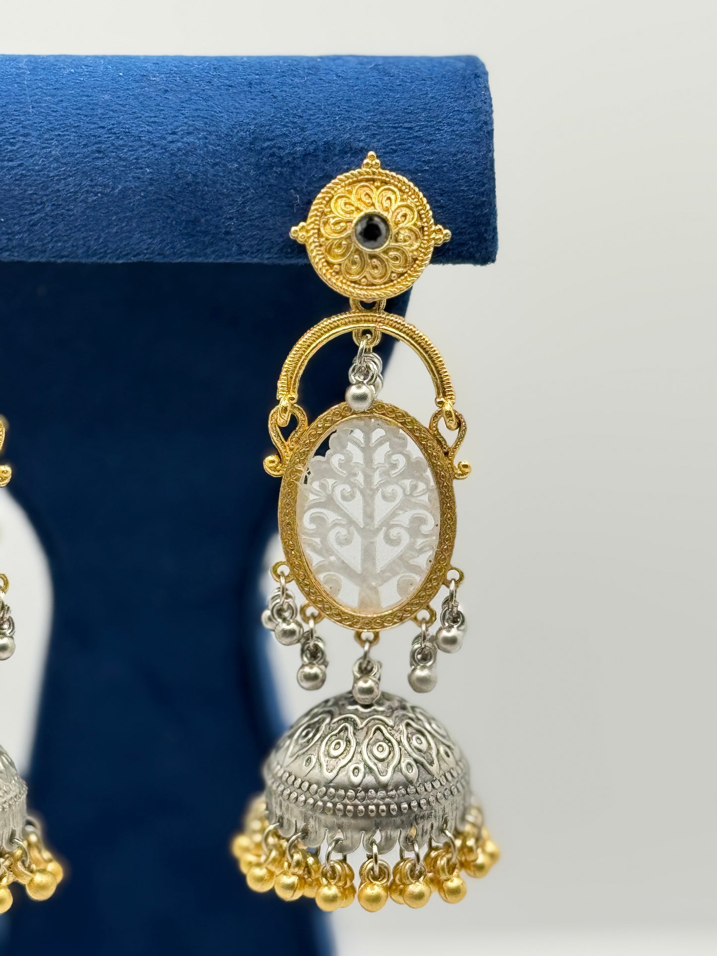 Black Stone Dual-Tone Tree Jhumkas