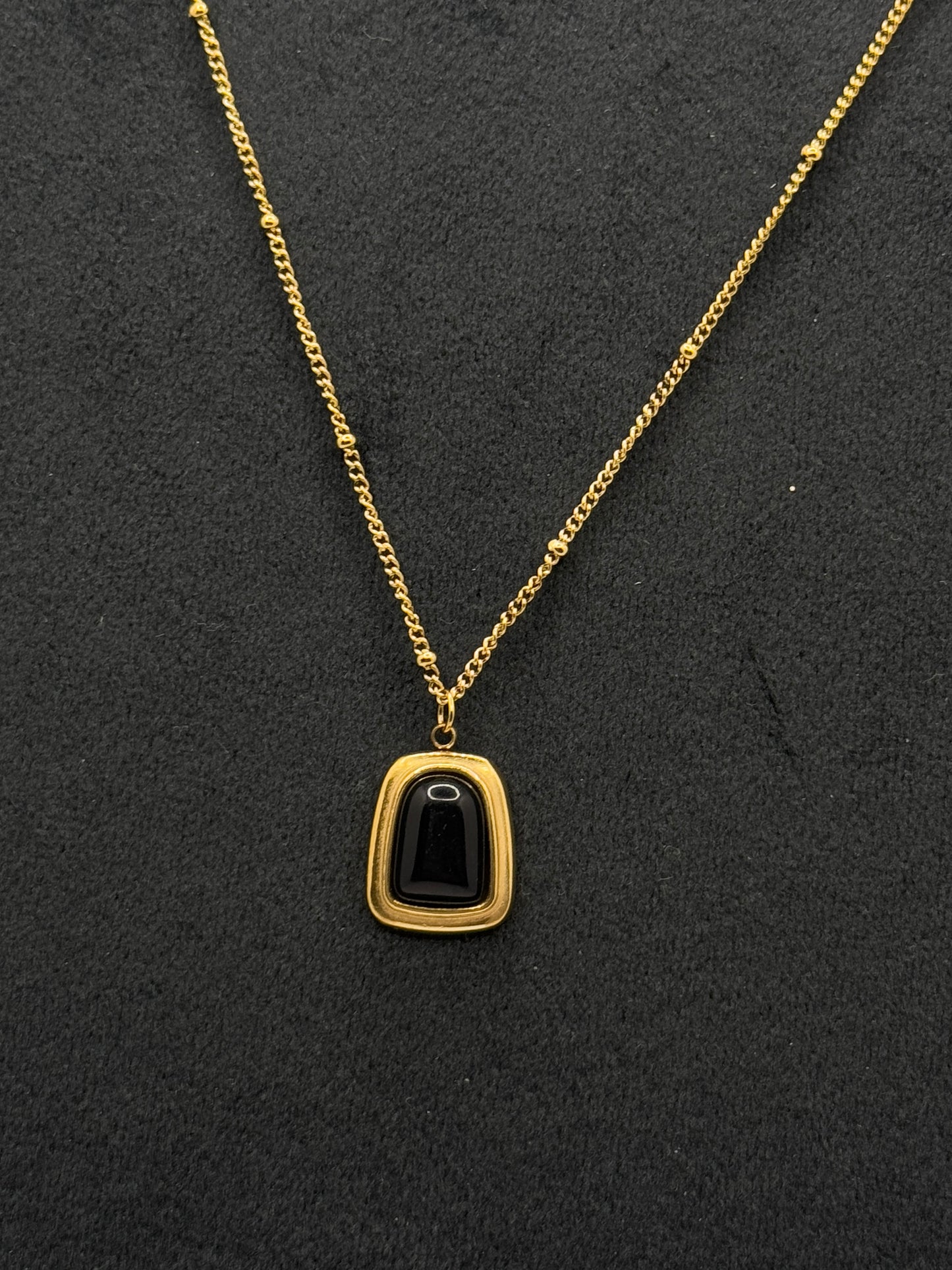 Gold Tone Pendant and Stud Earring Set with Black Inlay