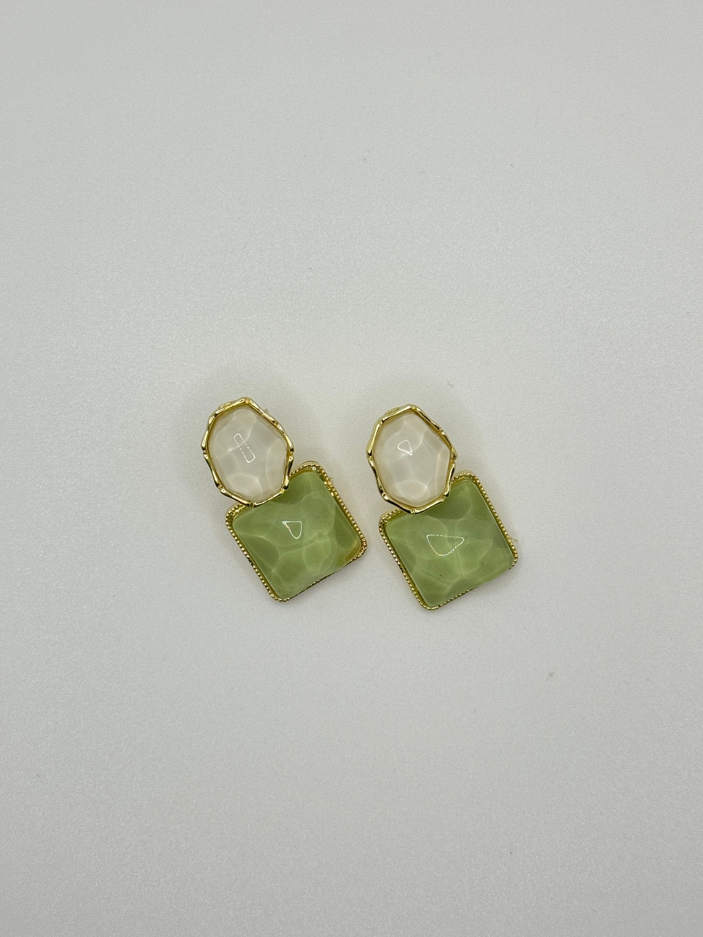 Gold-Toned Dual Stone Drop Earrings - Mint Green & Ivory