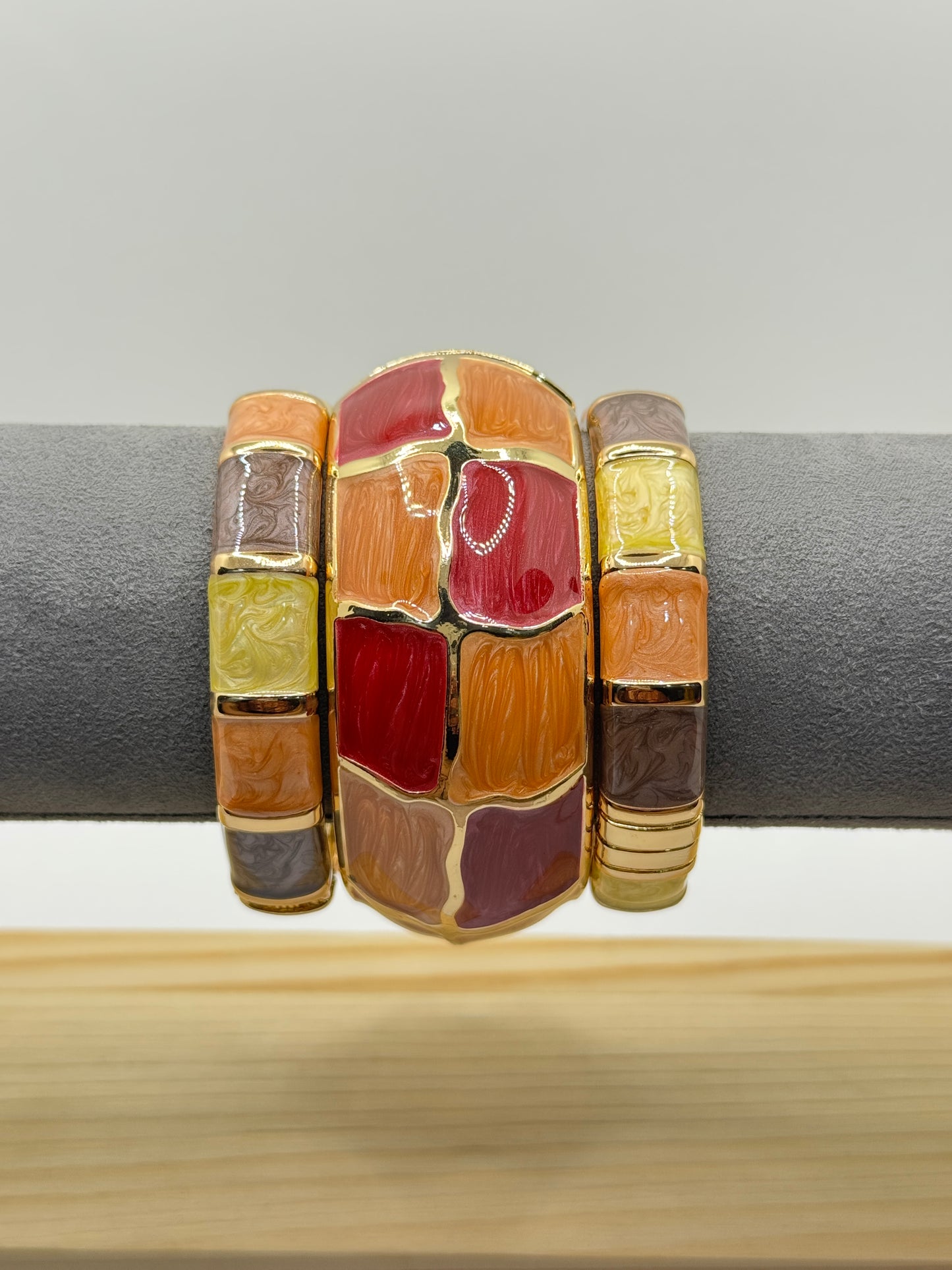 Bangle with Red and Orange Rectangular Sections