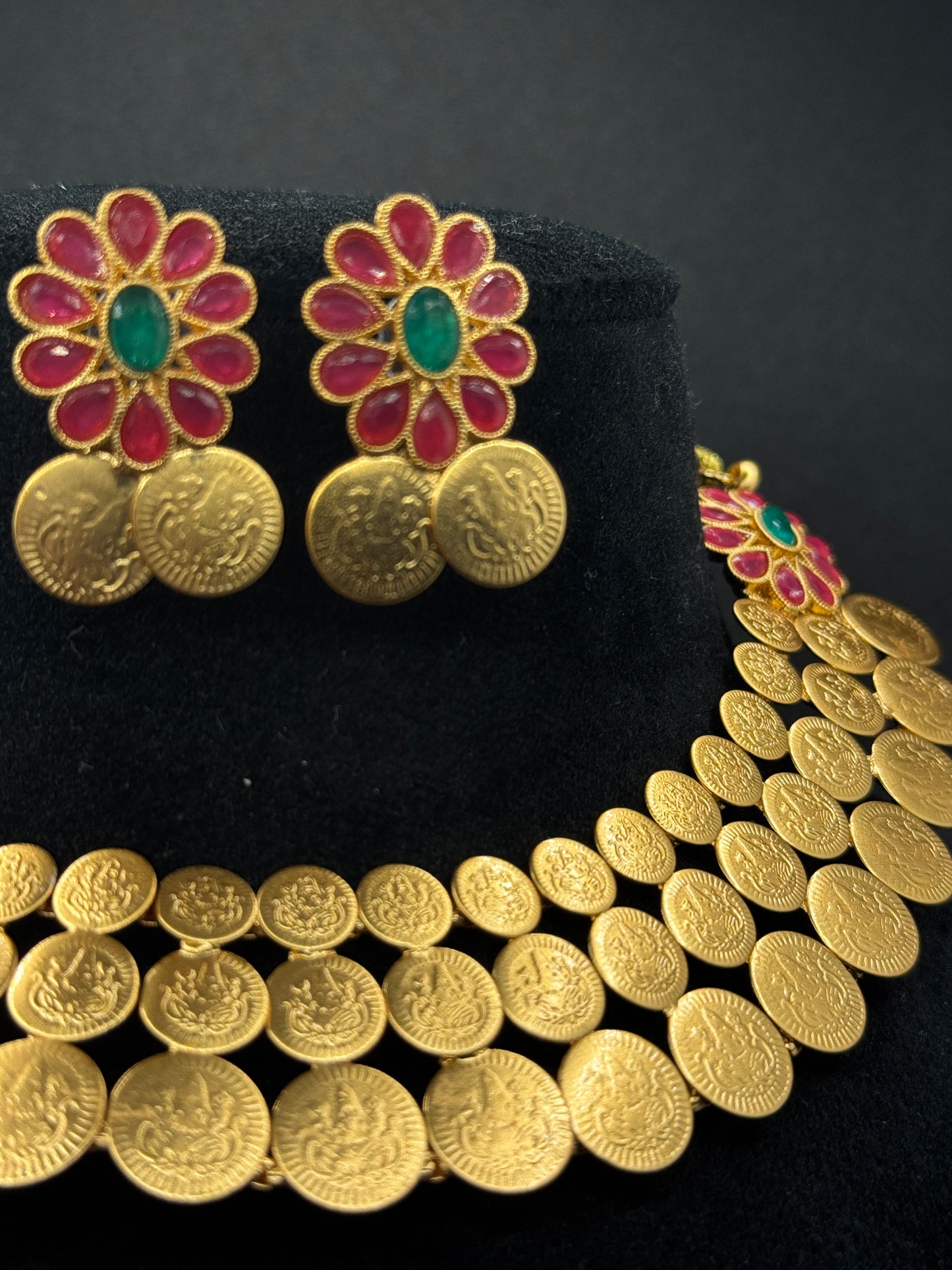 Traditional Lakshmi Devi Gold Coin Choker Necklace Set