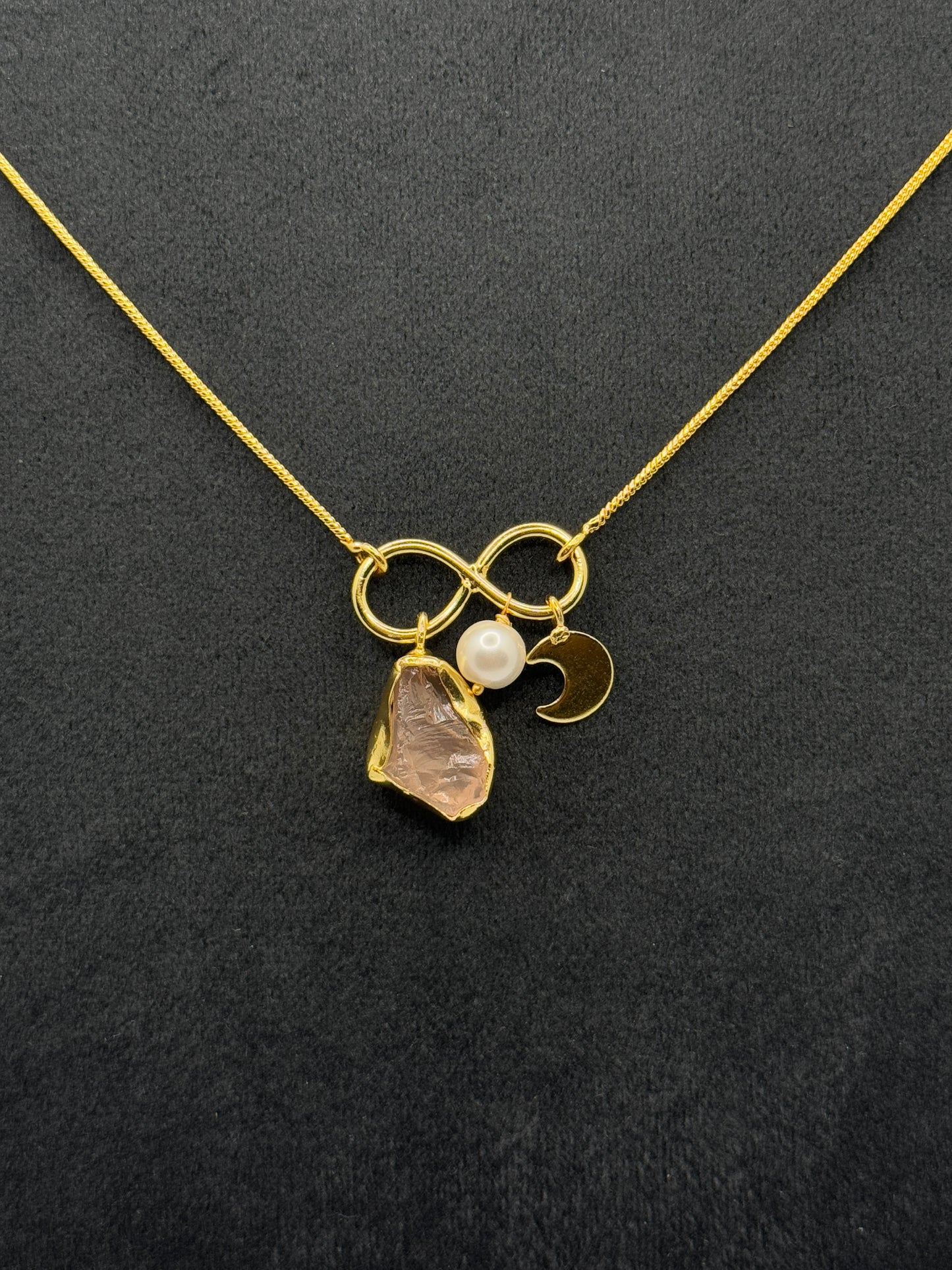 Pink Amethyst & Pearl Infinity Charm Necklace