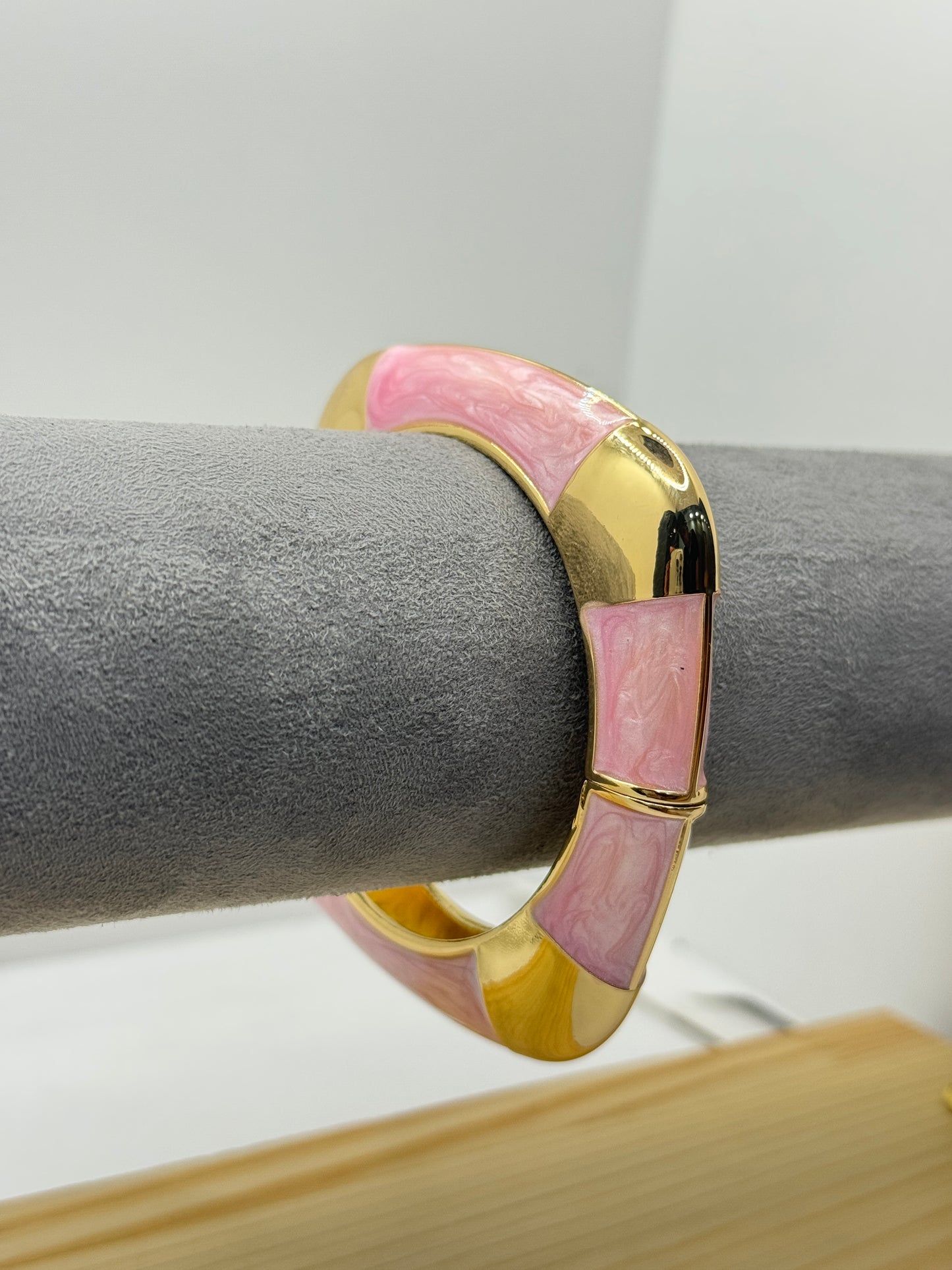 Pink and Gold Bangle with a Marble-like Finish