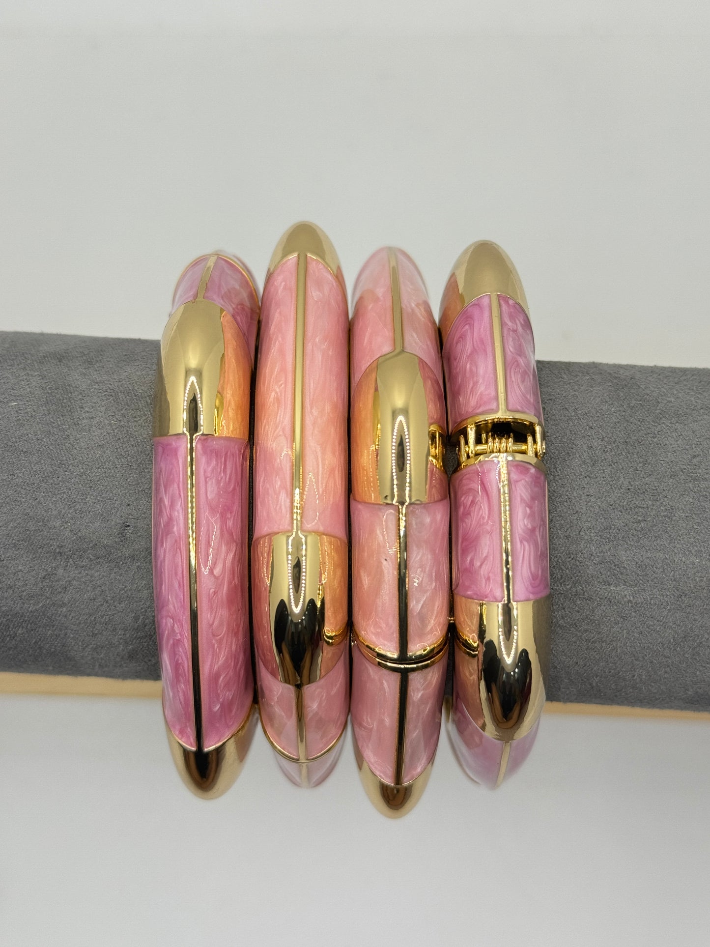 Pink and Gold Bangle with a Marble-like Finish