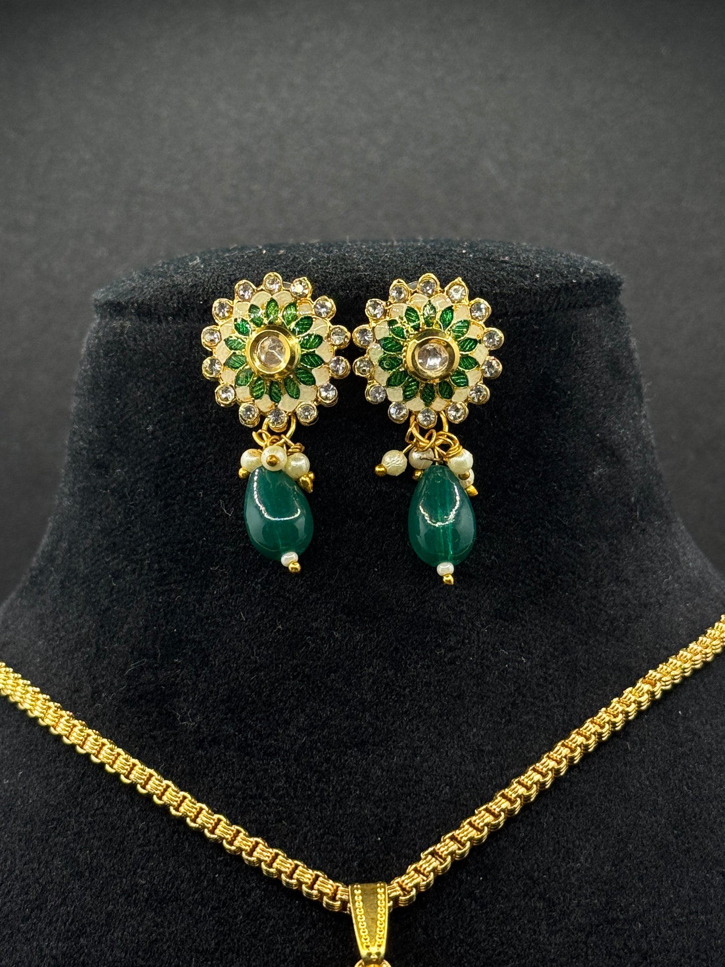 Green Meenakari and Stone Studded Artificial Jewellery Necklace Set without chain