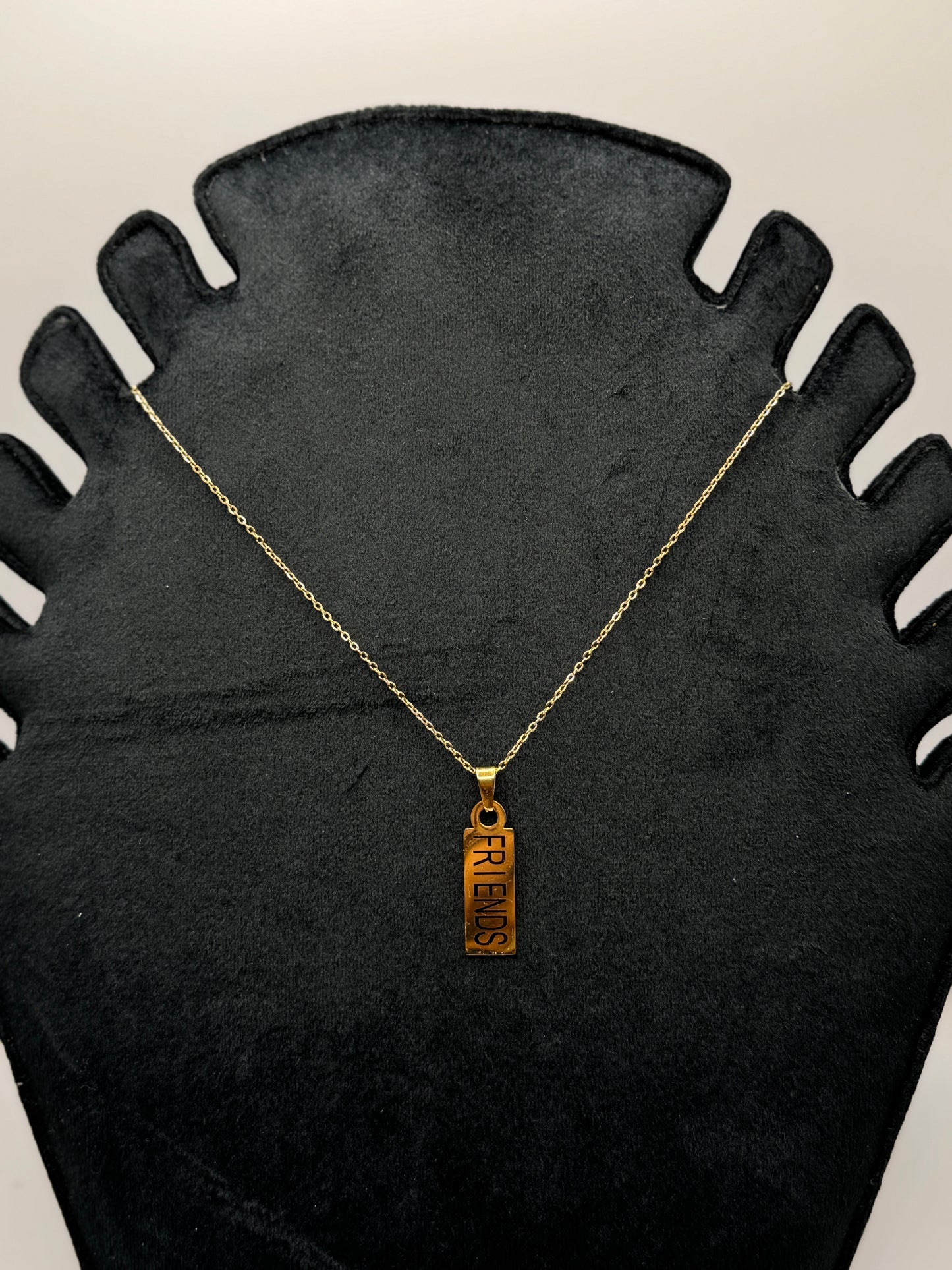 Gold 'Friends' Engraved Tag Necklace for men and women both
