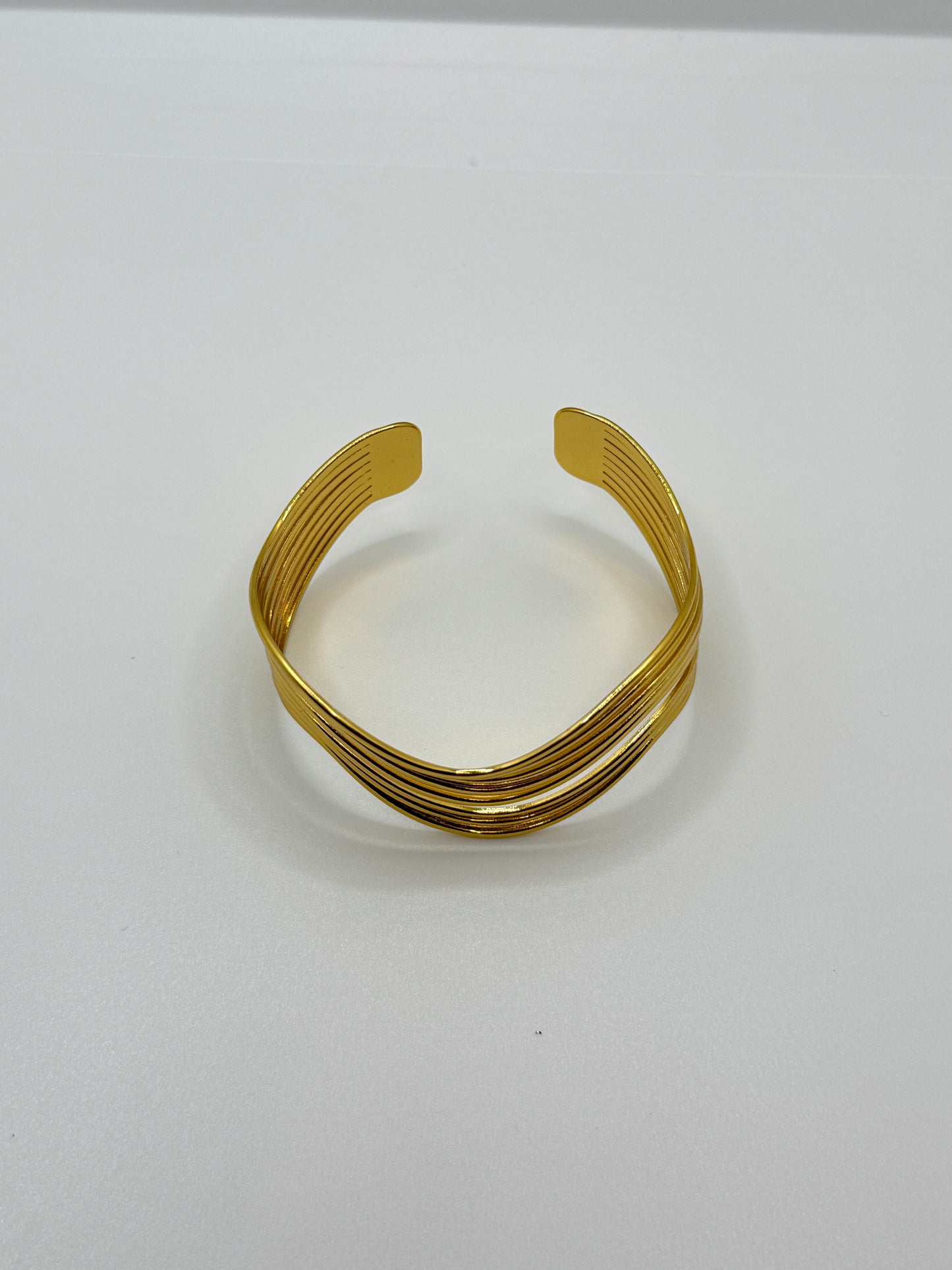 Multi-Strand Gold Wave Cuff Bracelet