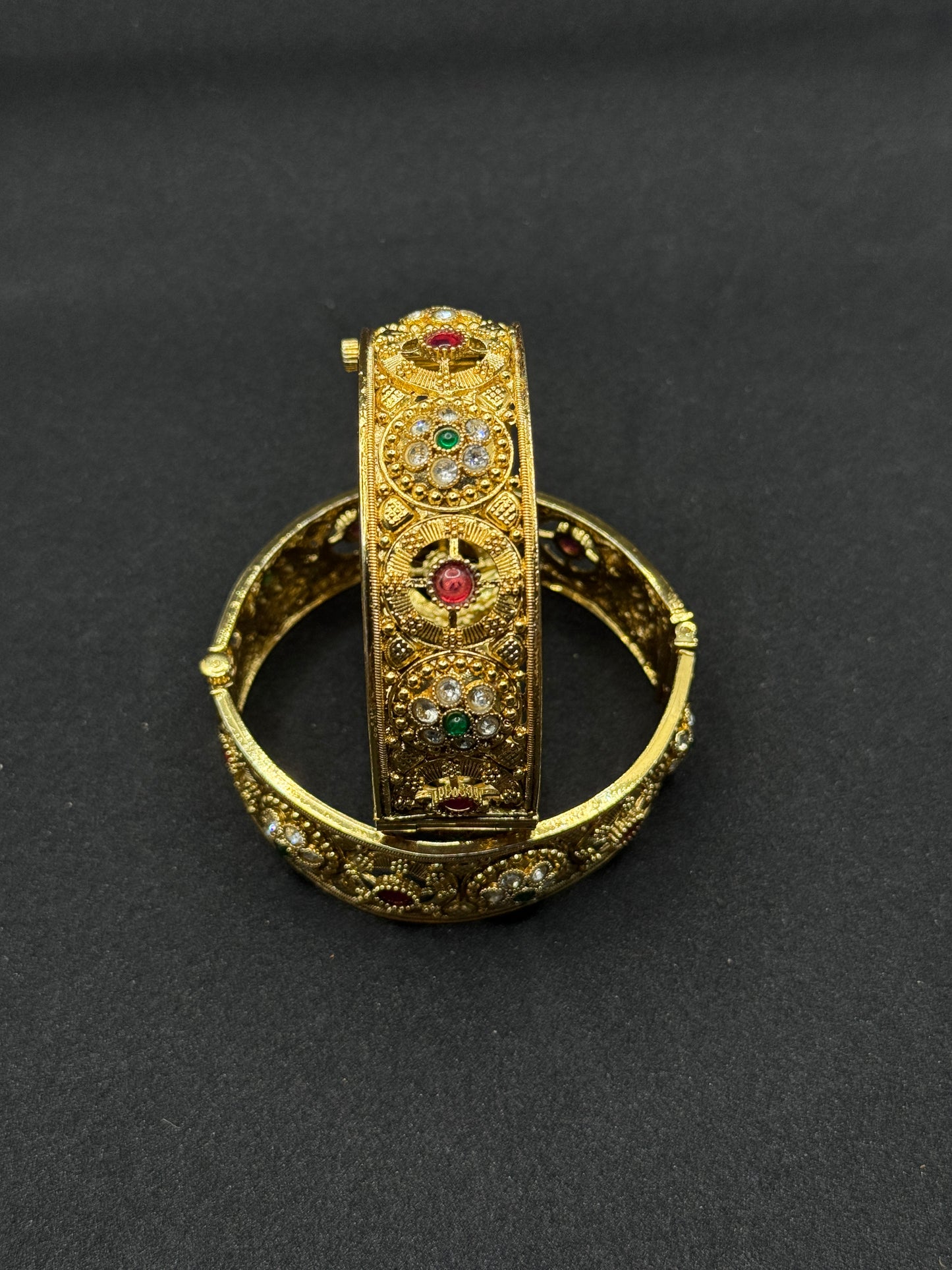 Embellished Gold-Toned Bangles with Multicolor Gemstones and White Stones 2*6