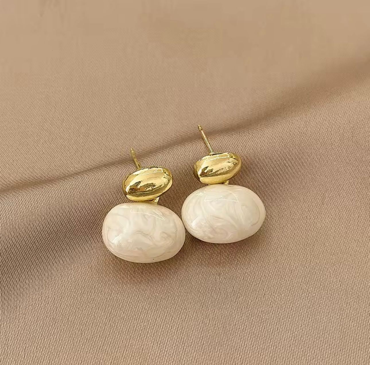 White Oval Drop Earrings