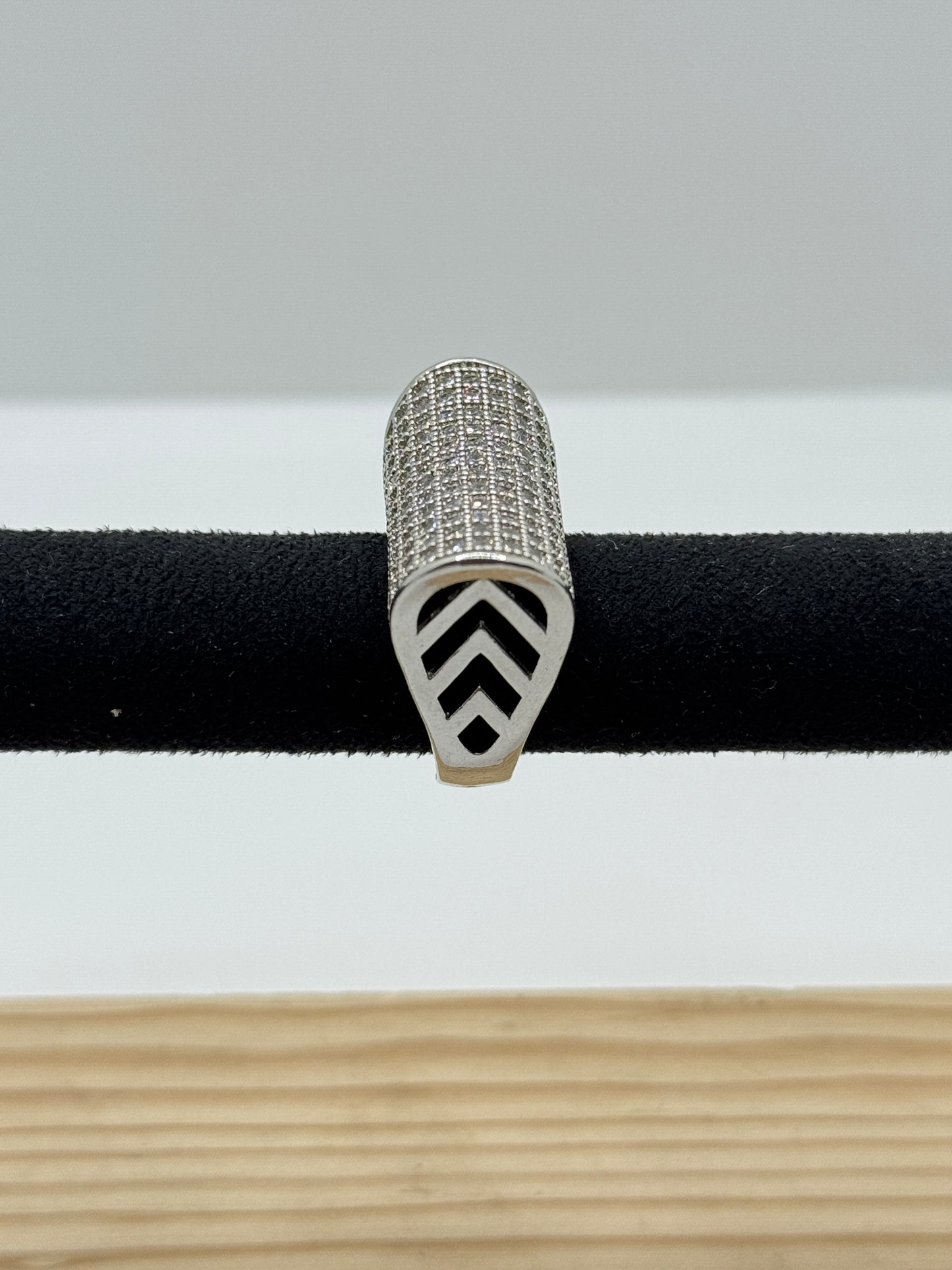 Wide Silver Tone Pave Crystal Band Ring