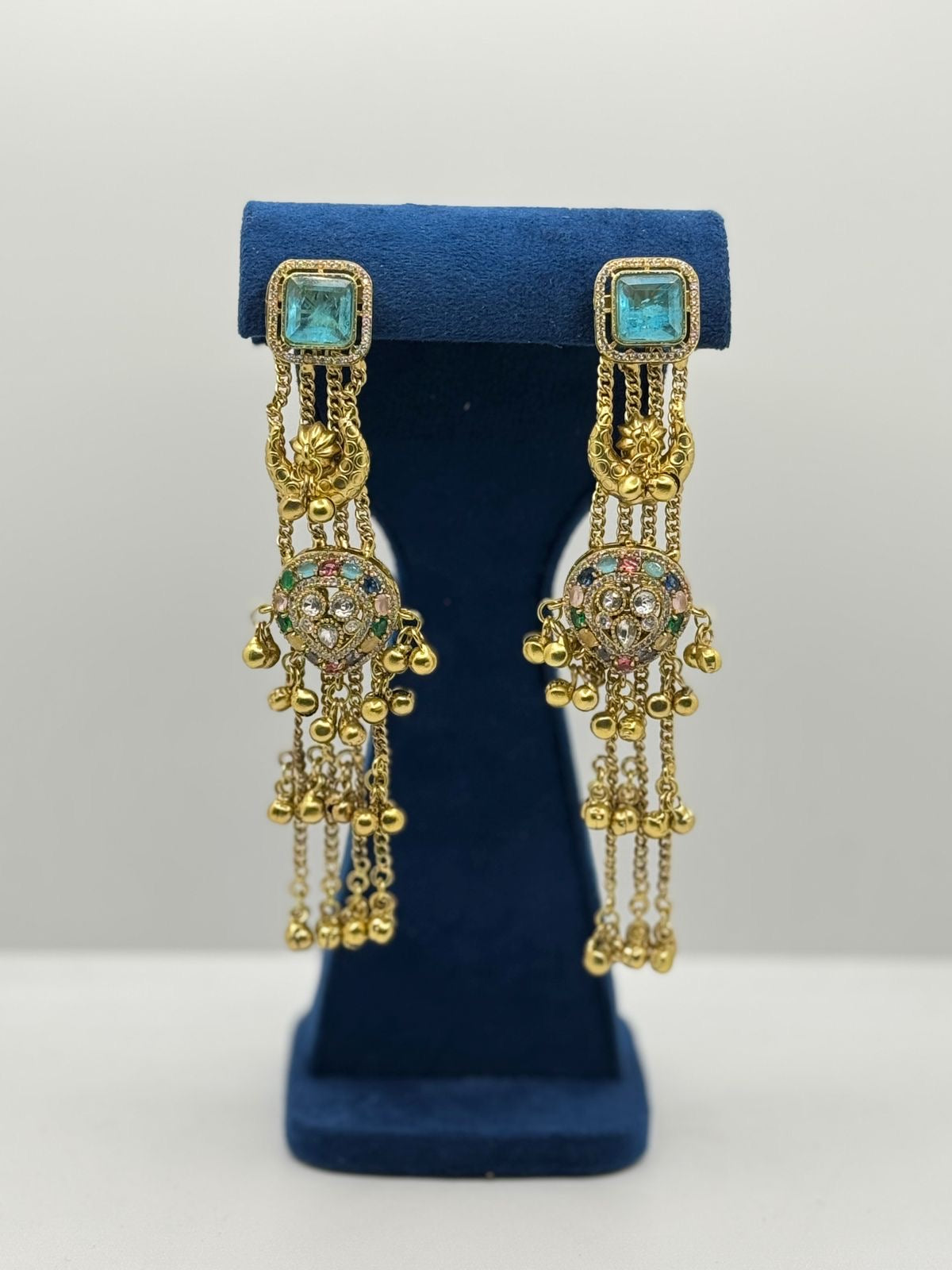 Aqua Blue Stone Dangler Jhumka Earrings
