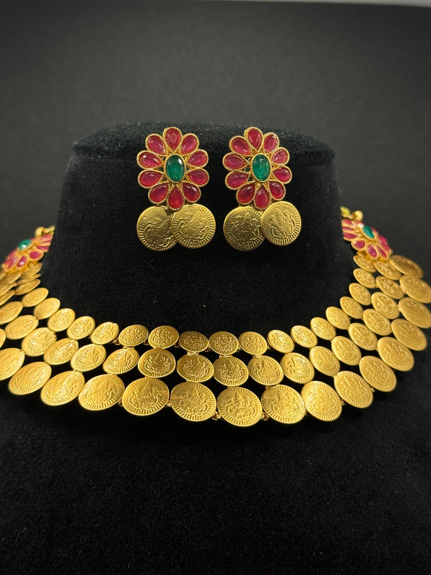 Traditional Lakshmi Devi Gold Coin Choker Necklace Set