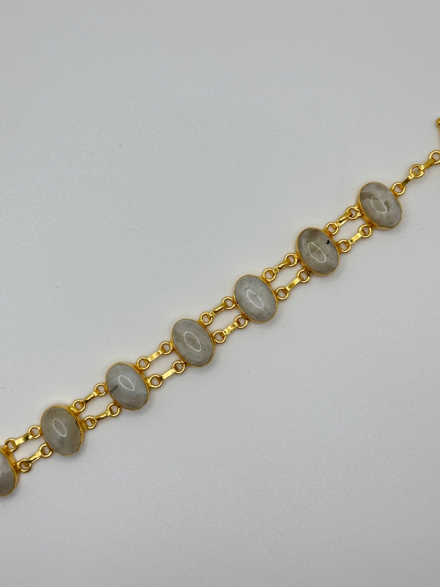 Gold Link Bracelet with Oval Moonstone Cabochons
