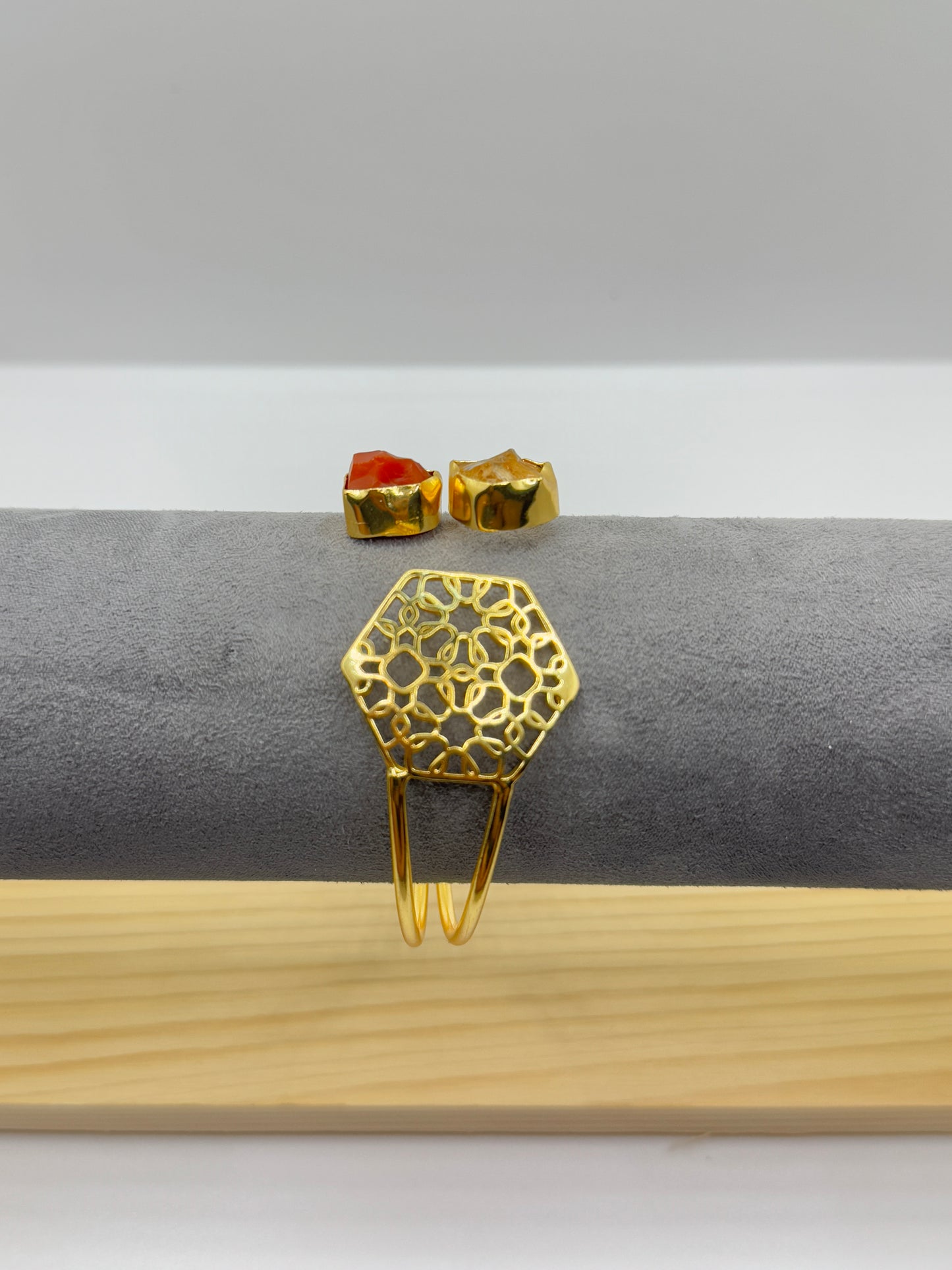 Dual Aura Stone Hex Cuff Bracelet
