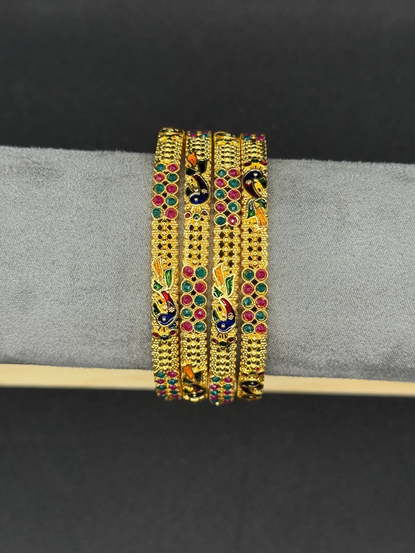 Traditional Gold Plated Bangle Set with Enamel Work (Set of 4) 2*6
