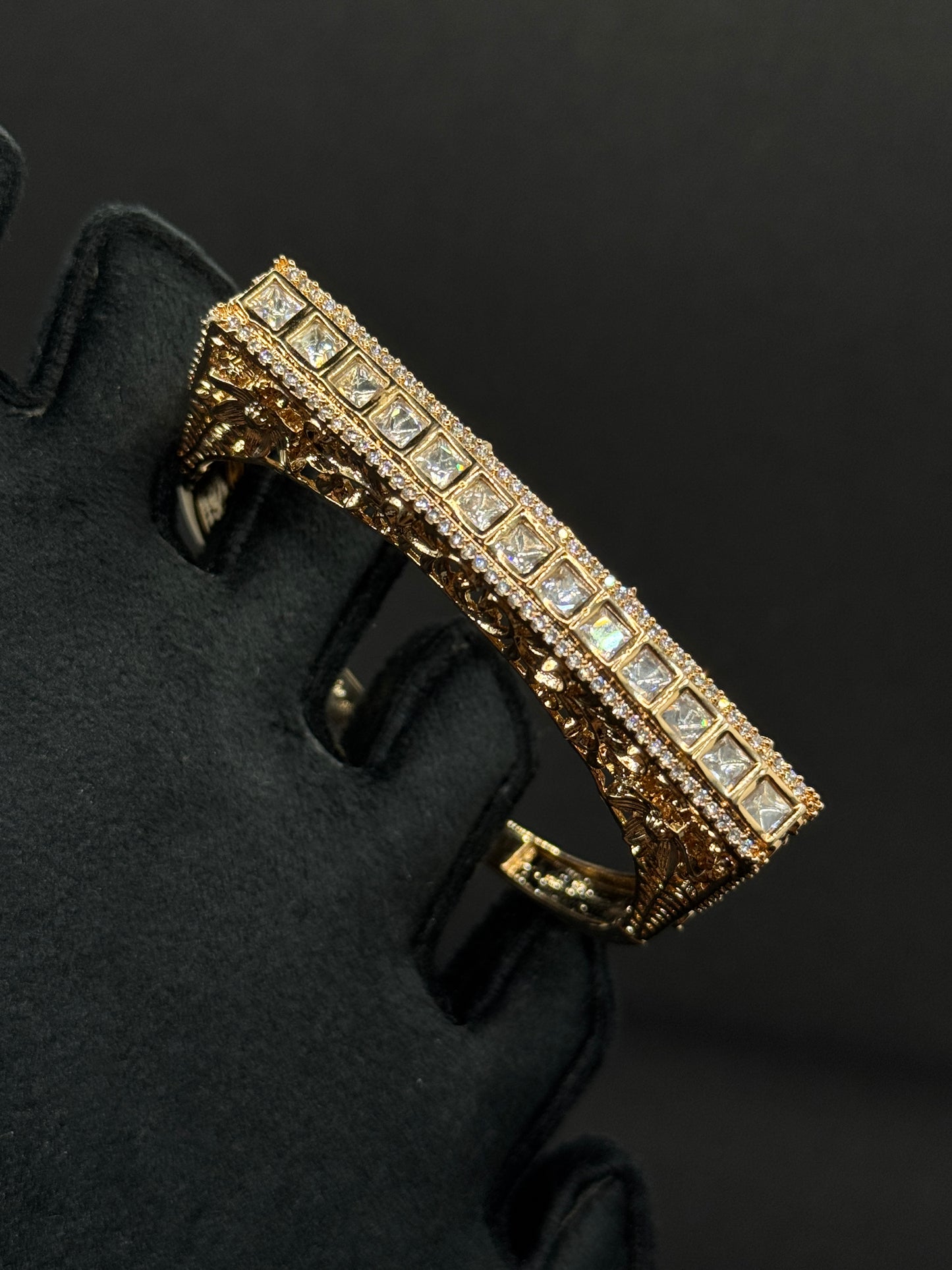 Ornate Gold Plated Cubic Zirconia Bangle