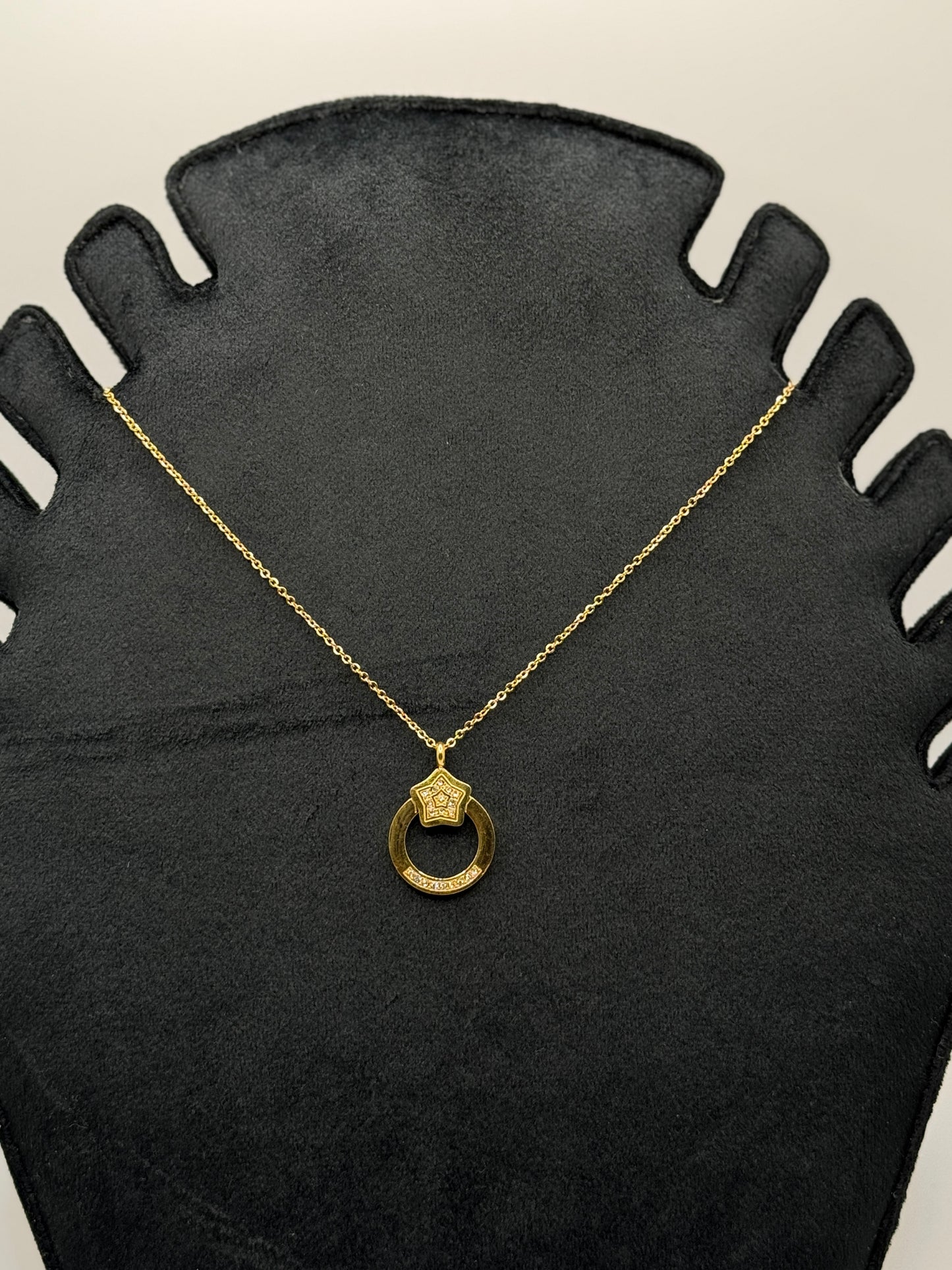 Gold Star and Pave Ring Necklace
