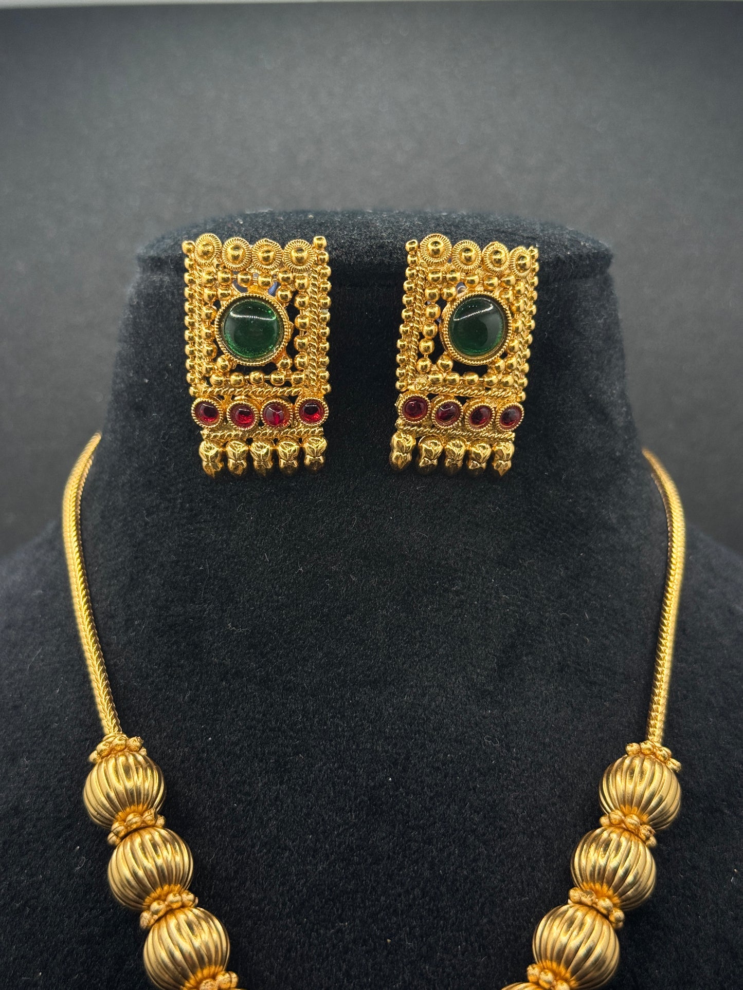 Traditional Gold Plated Necklace Set with Ruby & Emerald Stones