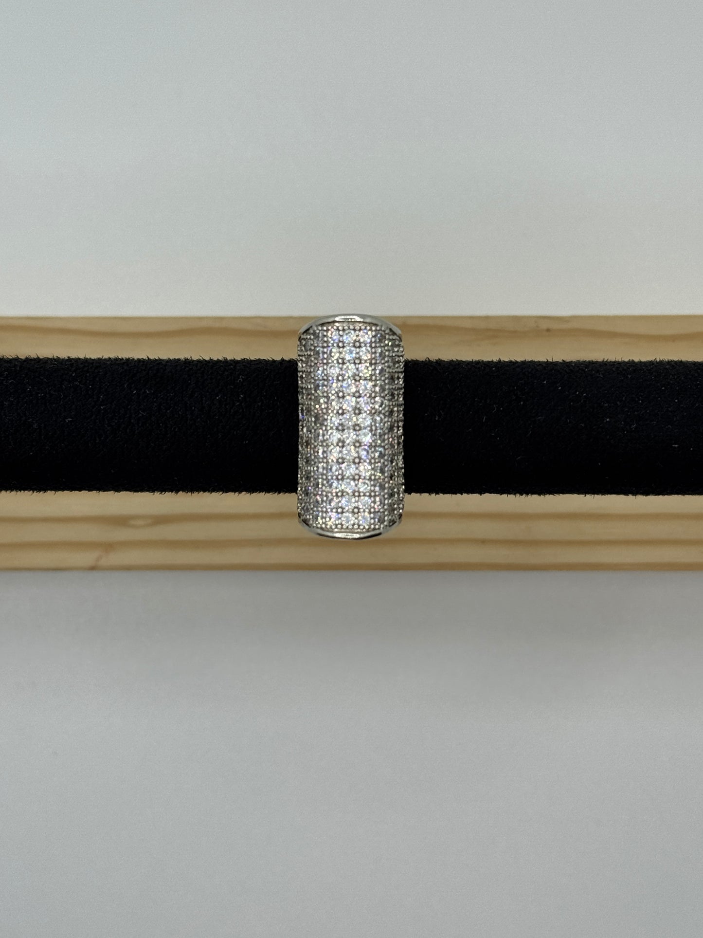 Wide Silver Tone Pave Crystal Band Ring