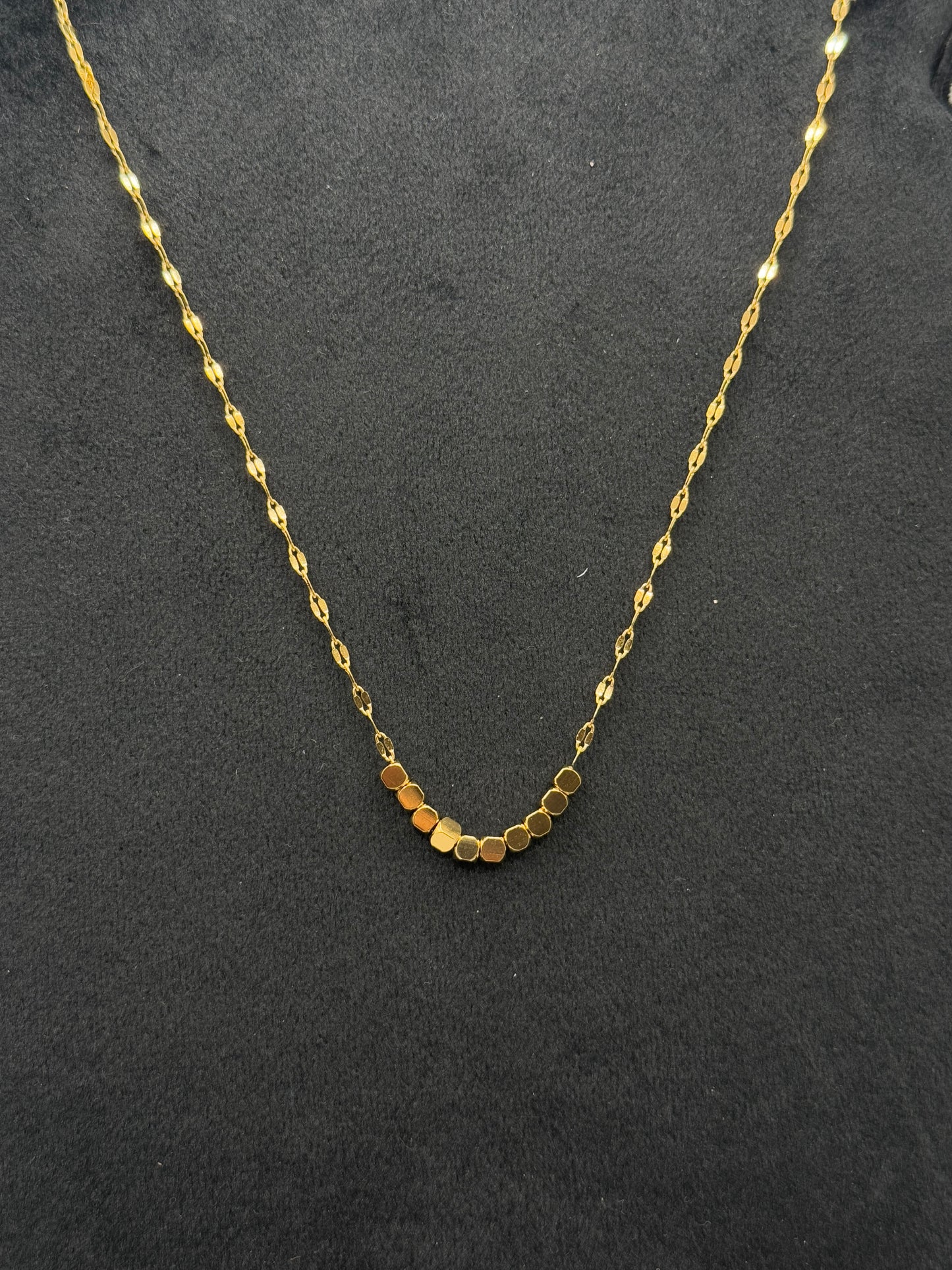 Gold Tone Dainty Disc and Link Chain Necklace
