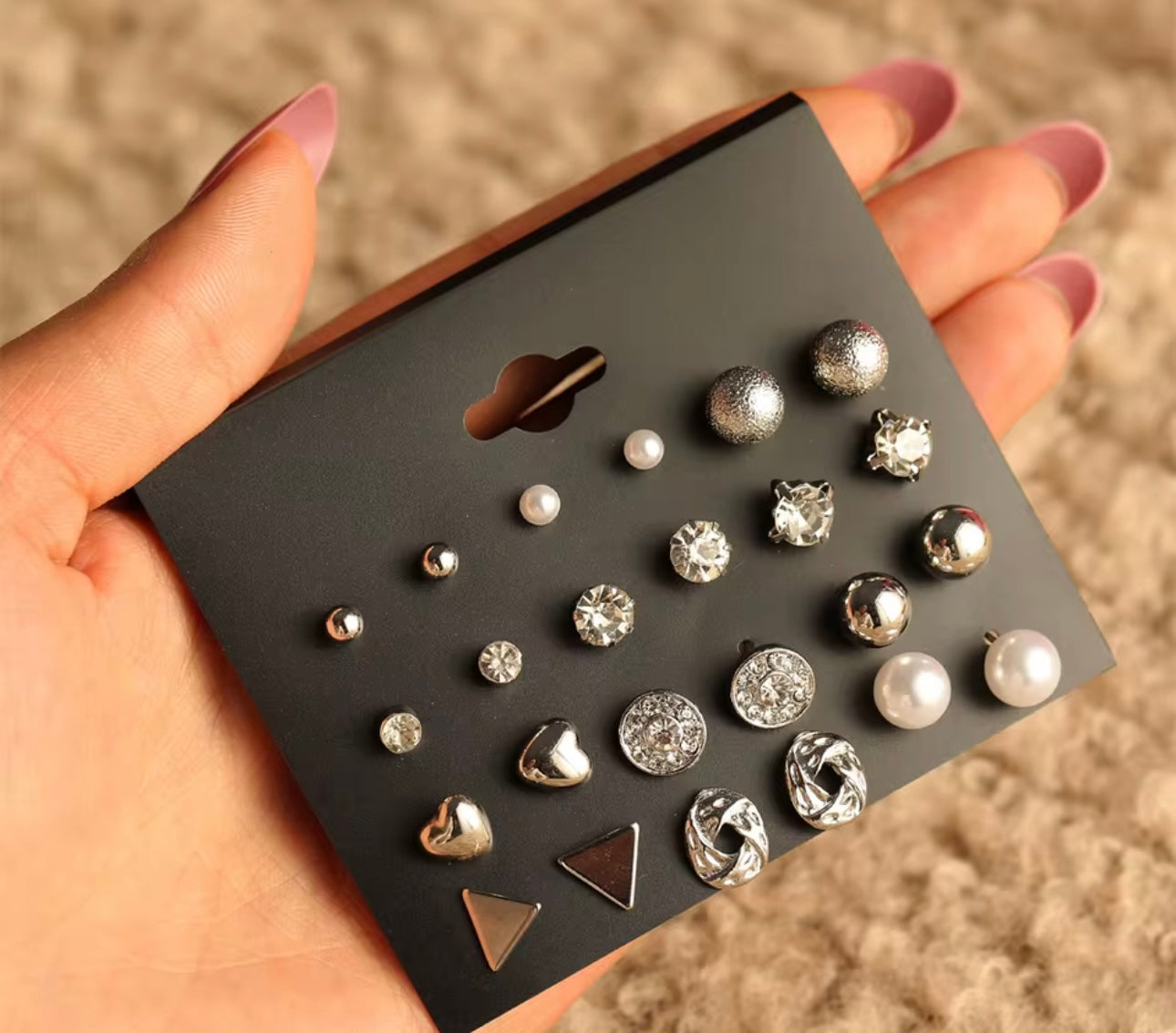 12 pair earrings set silver