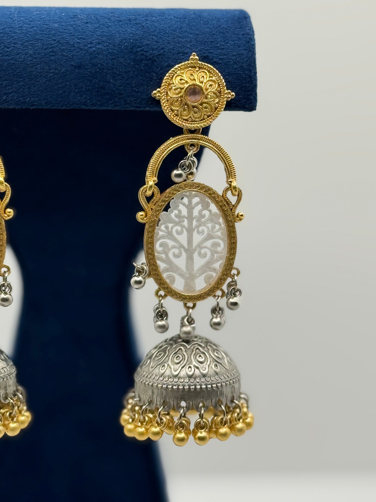 Rose Stone Dual-Tone Tree Jhumkas