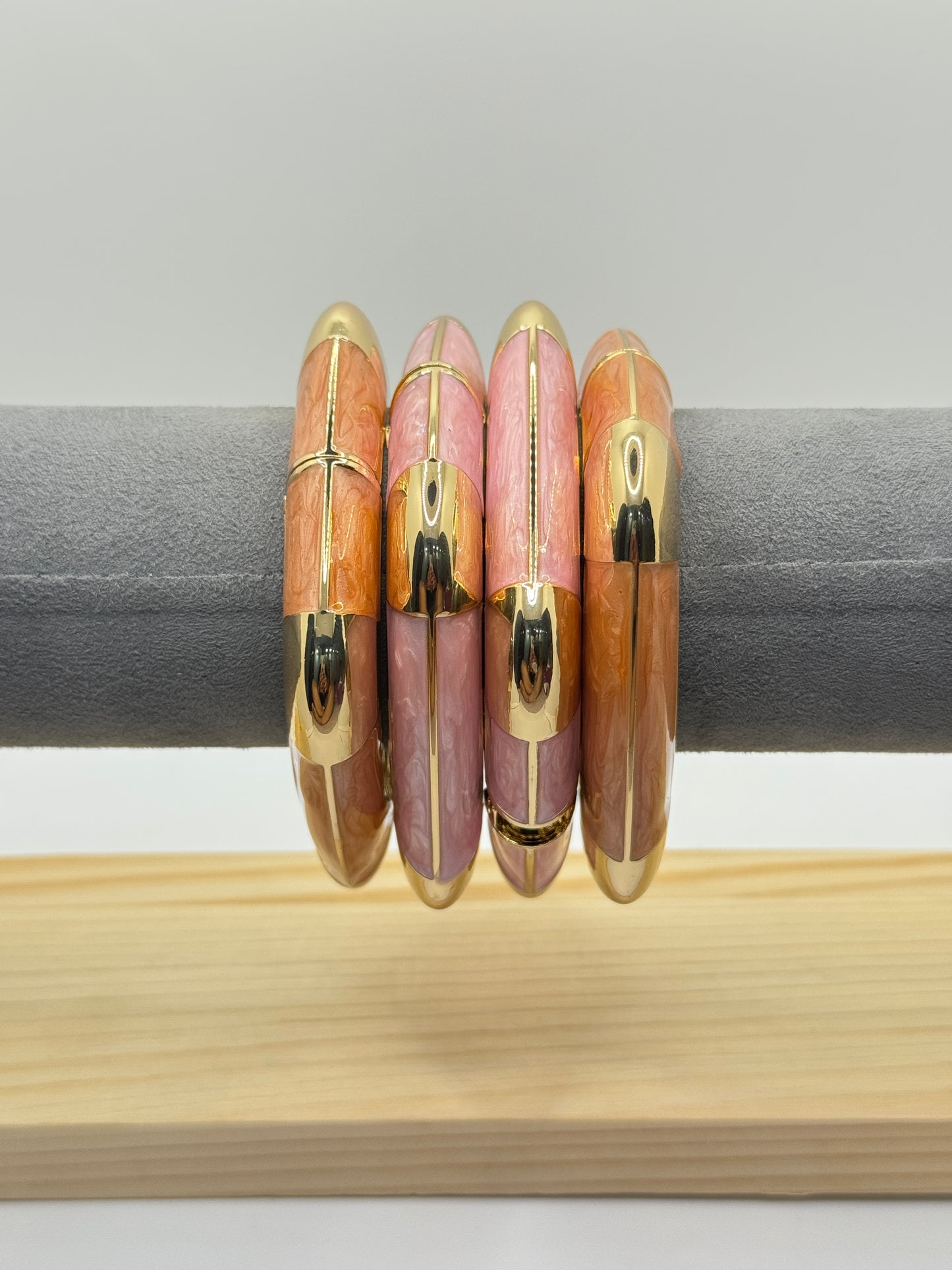 Peach and Gold Bangle with a Marble-like Finish