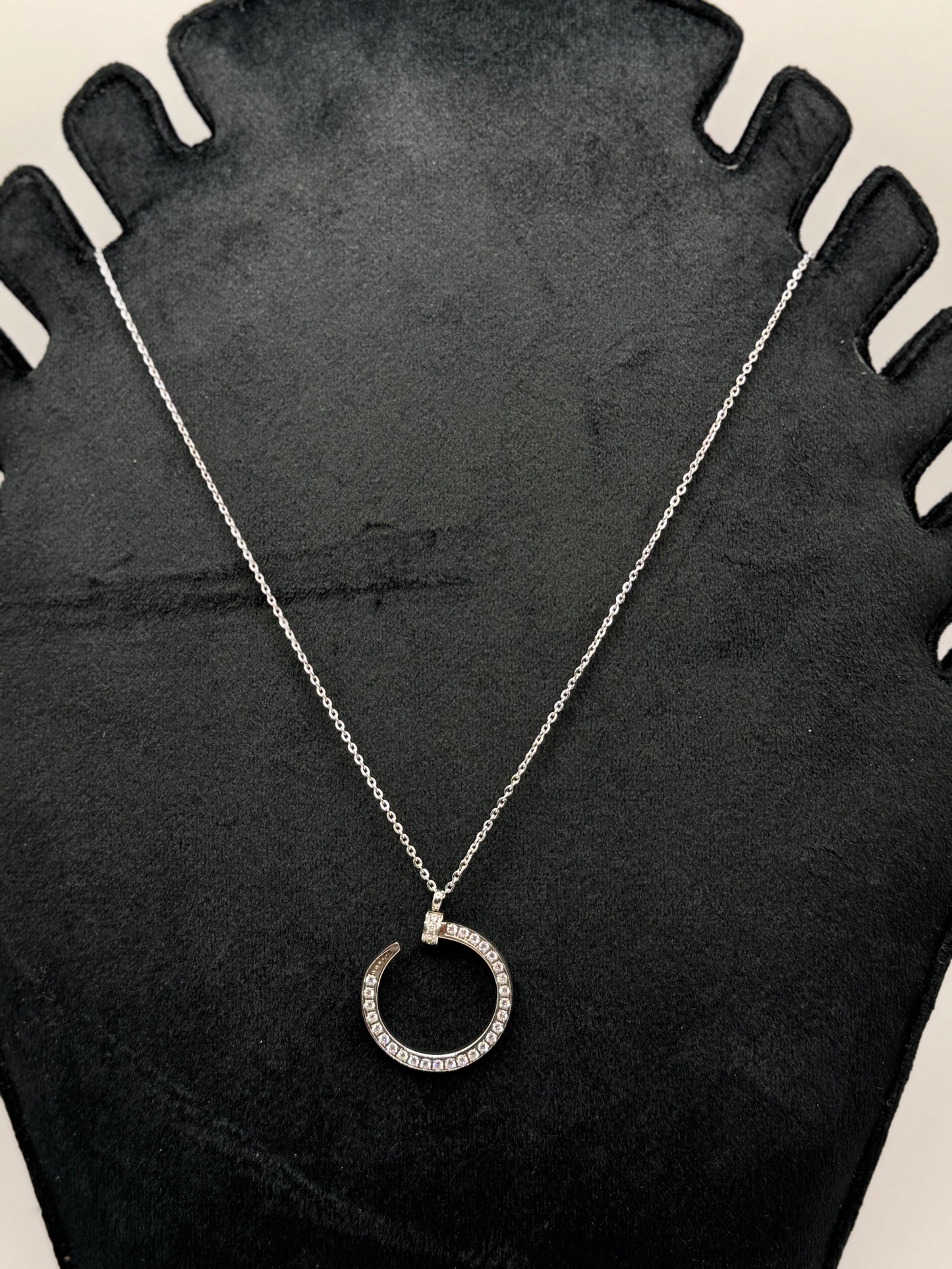 Silver Pave Nail Head Circle Necklace for men and women both