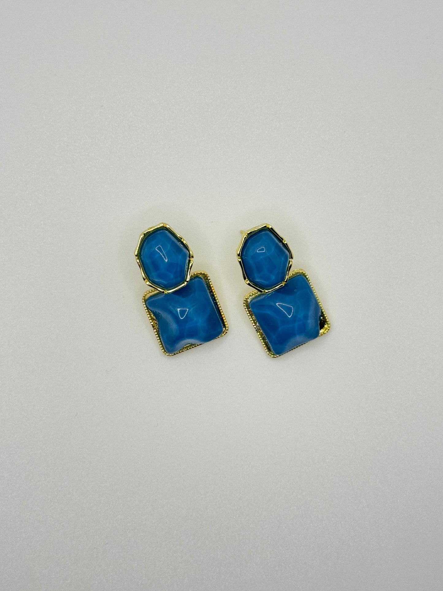Gold-Toned Dual Stone Drop Earrings - Sky Blue