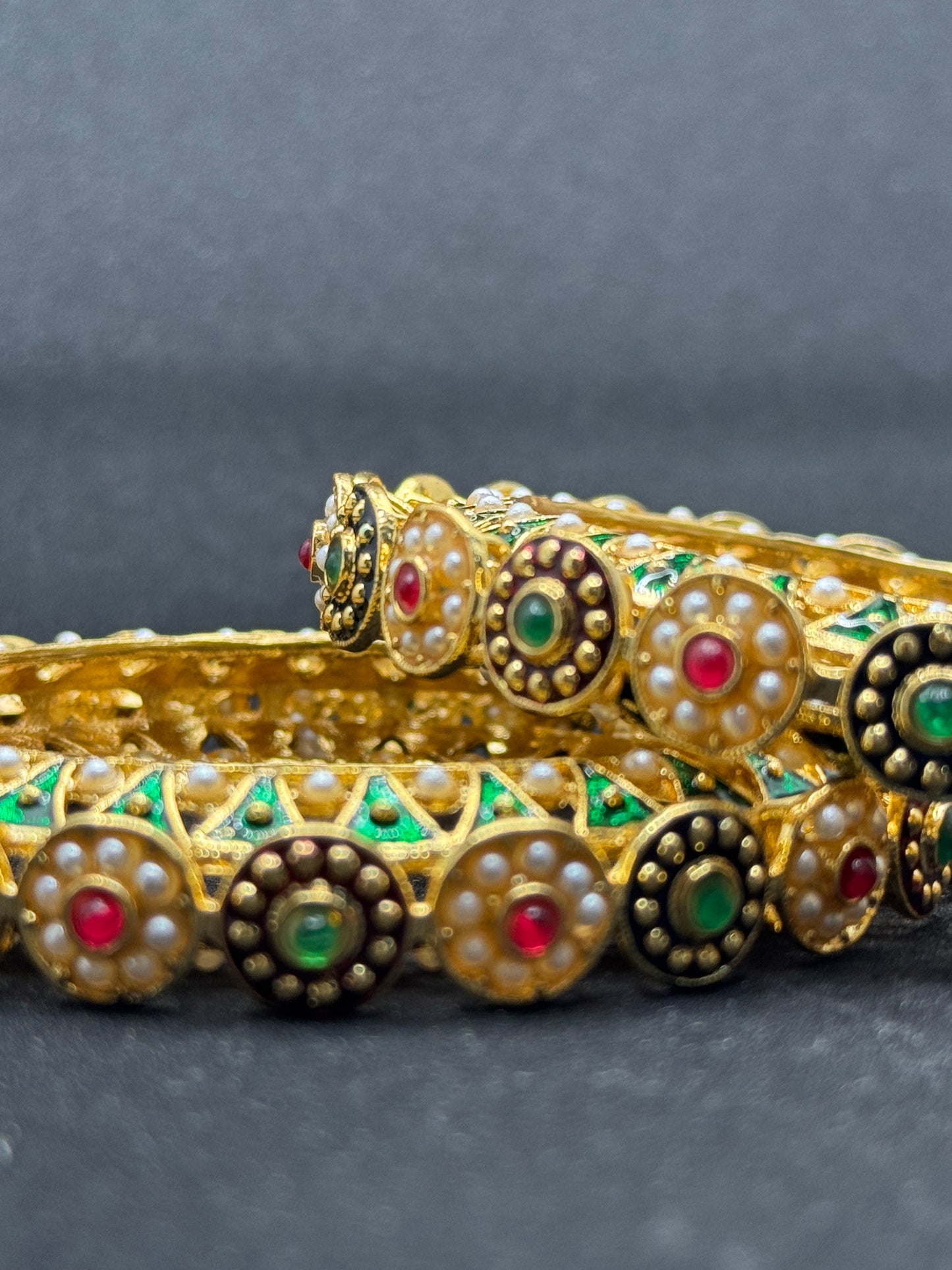 Ornate Gold Plated Pachili Style Bangles with Pearl 2*6