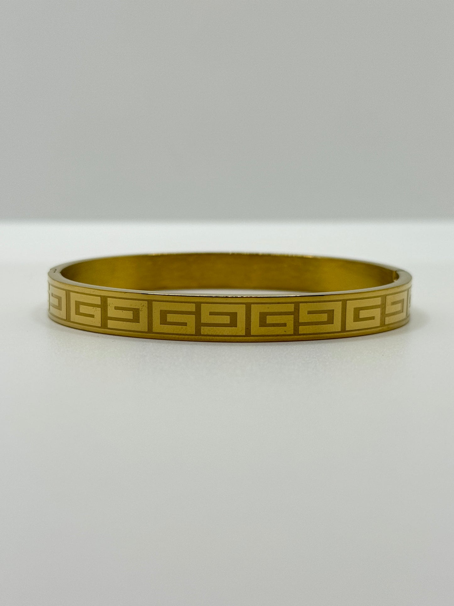 Men's Gold Greek Key Engraved Cuff Bracelet