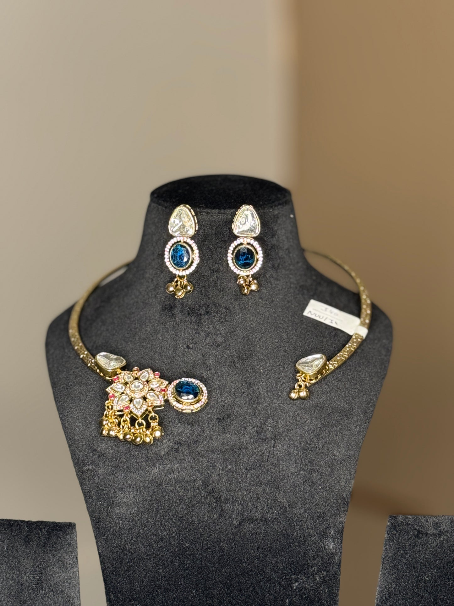 Royal Blue & Kundan Style Necklace Set