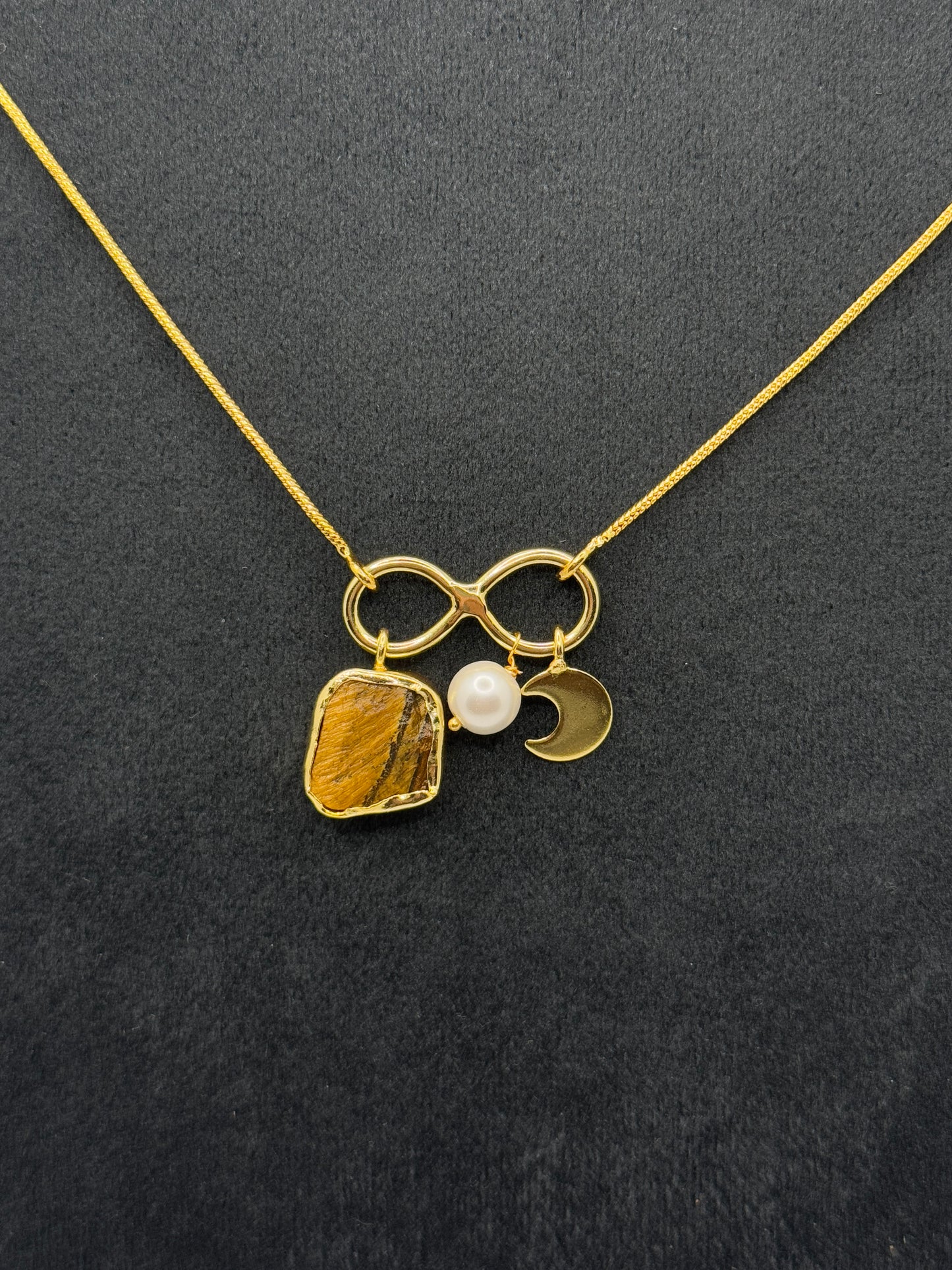 Tiger's Eye & Pearl Infinity Charm Necklace