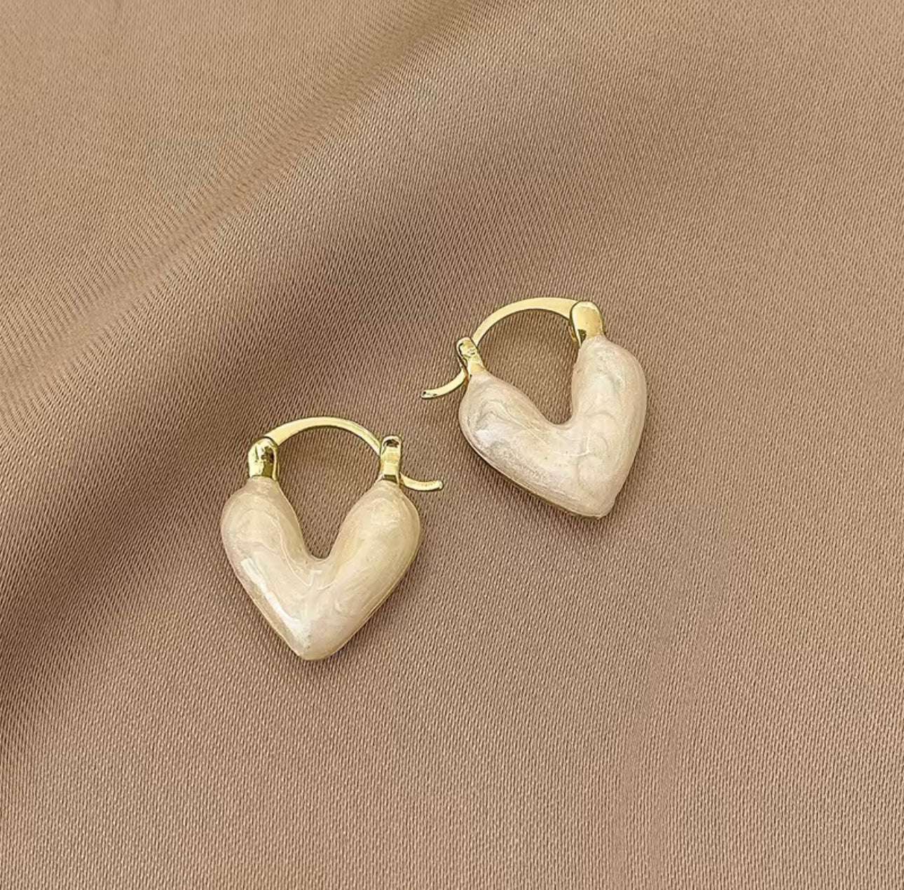 White Heart Hoop Earrings