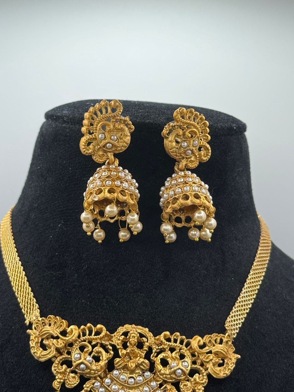 Matte Gold Plated Lakshmi Temple Jewelry Necklace Set