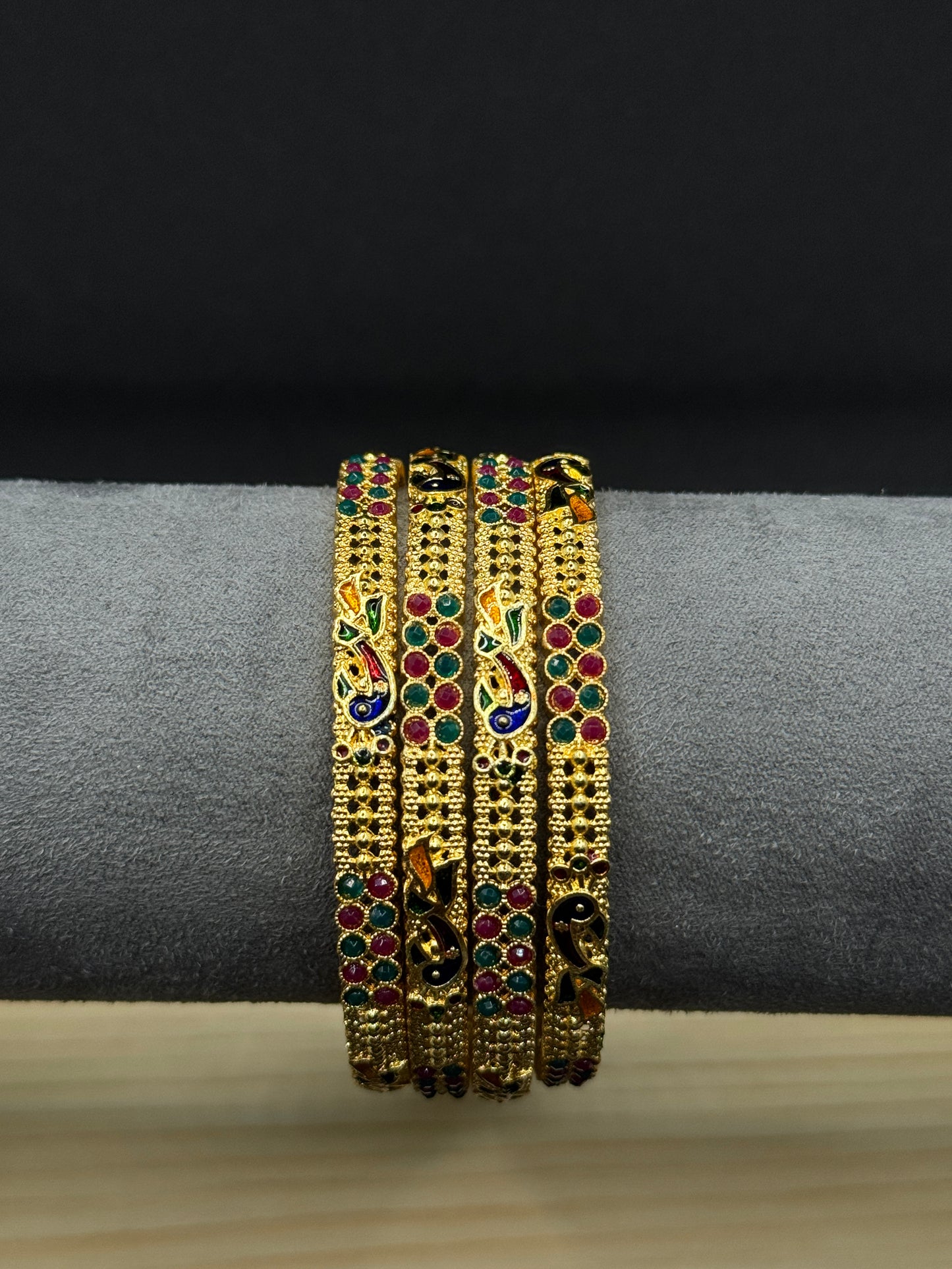 Traditional Gold Plated Bangle Set with Enamel Work (Set of 4) 2*8