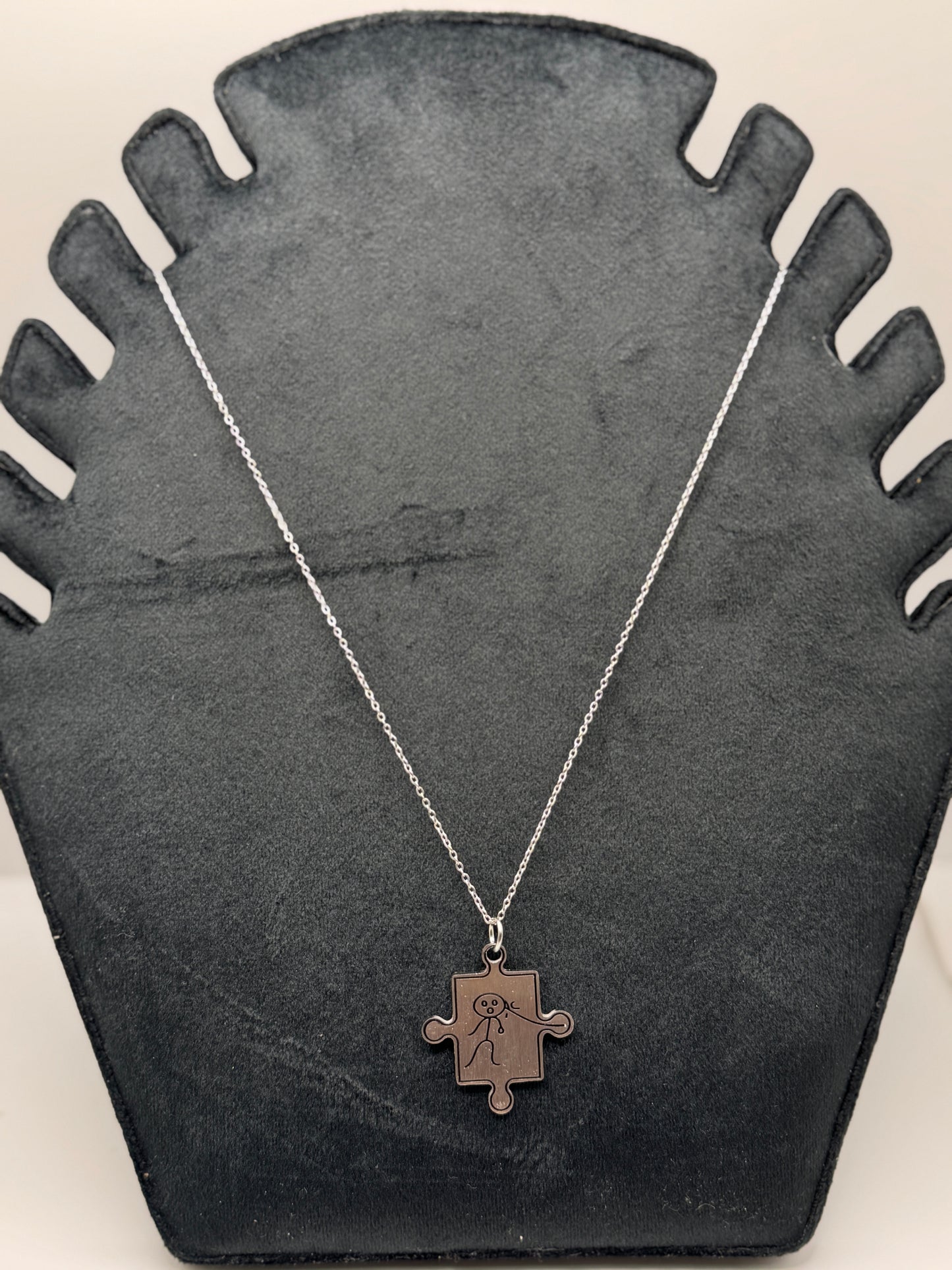 Silver Puzzle Piece Pendant Necklace for men
