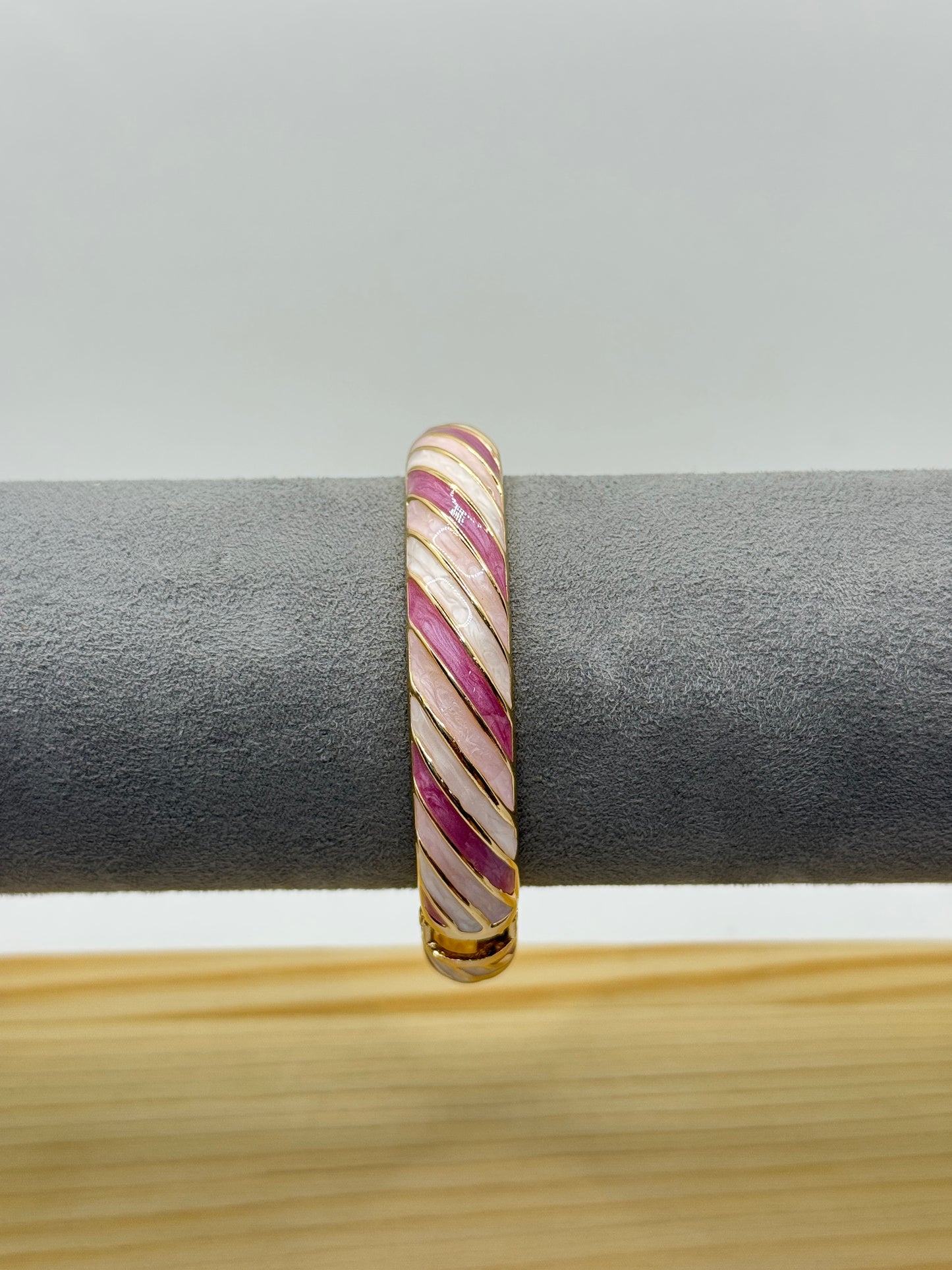 Pink and White Swirl Bangle with Gold Accents