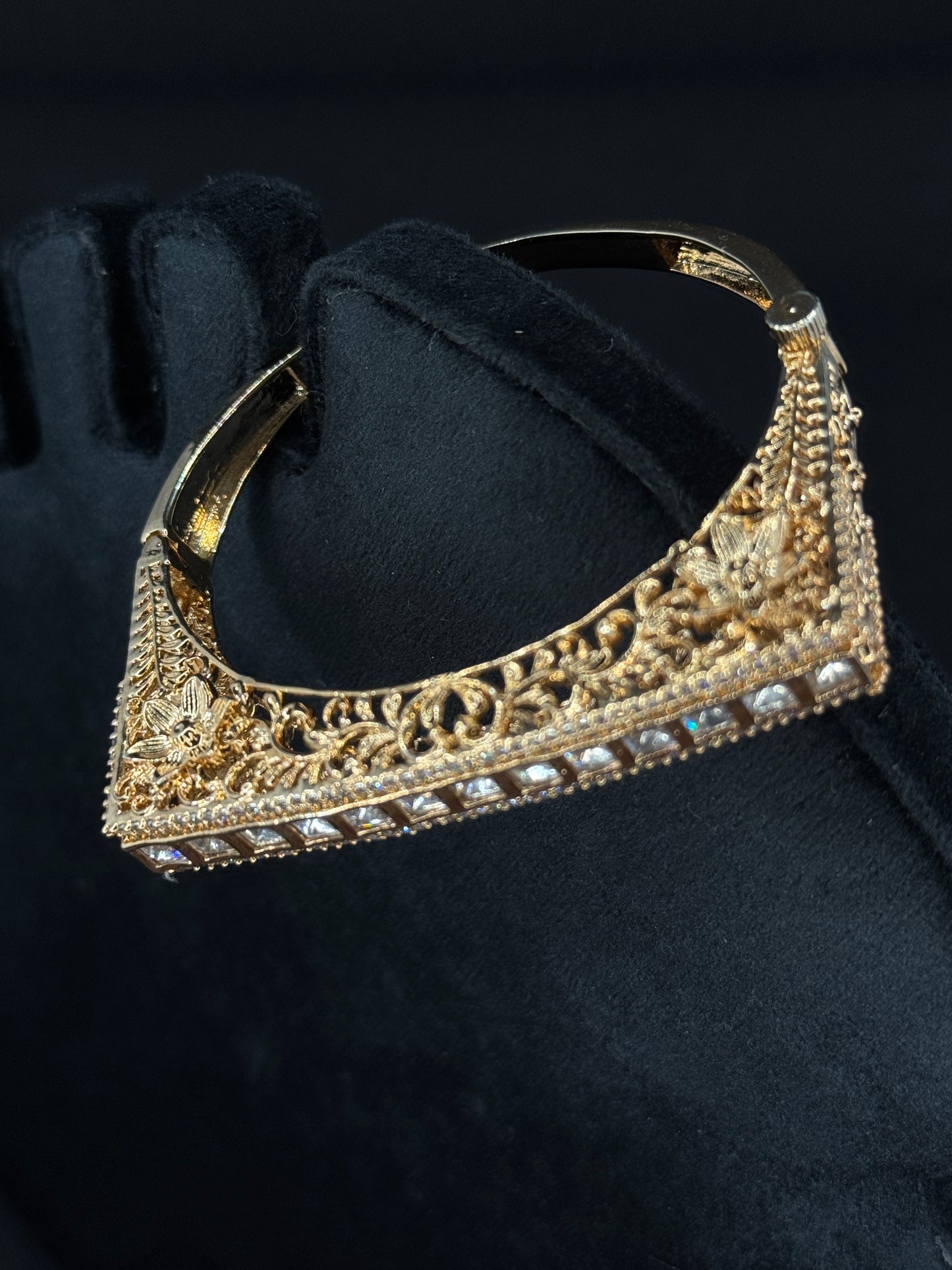 Ornate Gold Plated Cubic Zirconia Bangle