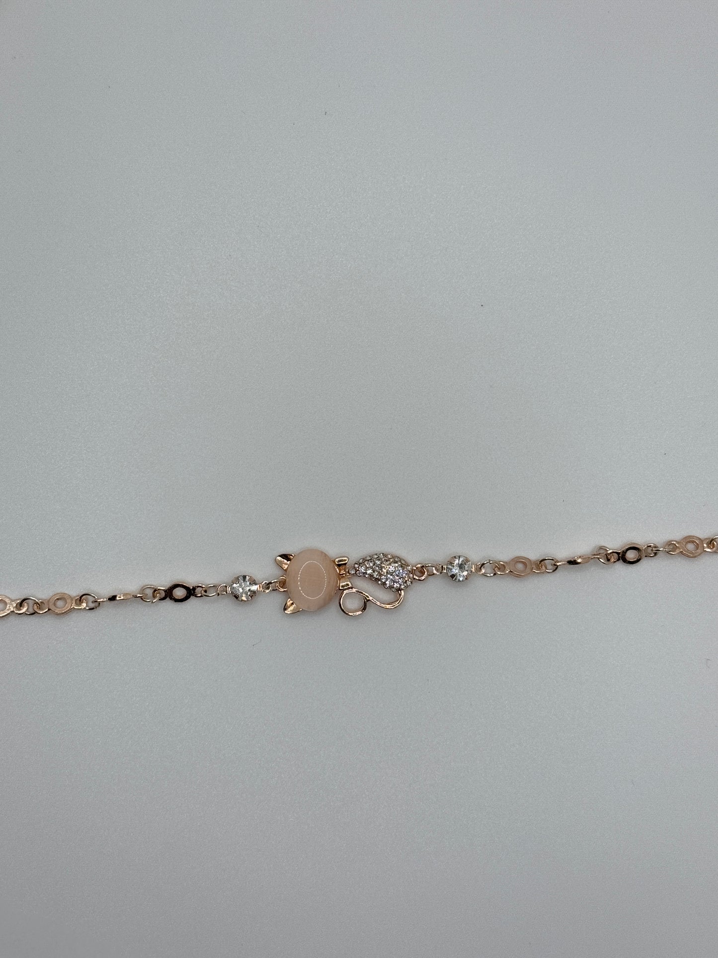 Rose Gold Tone Cat and Cubic Zirconia Ankle Bracelet