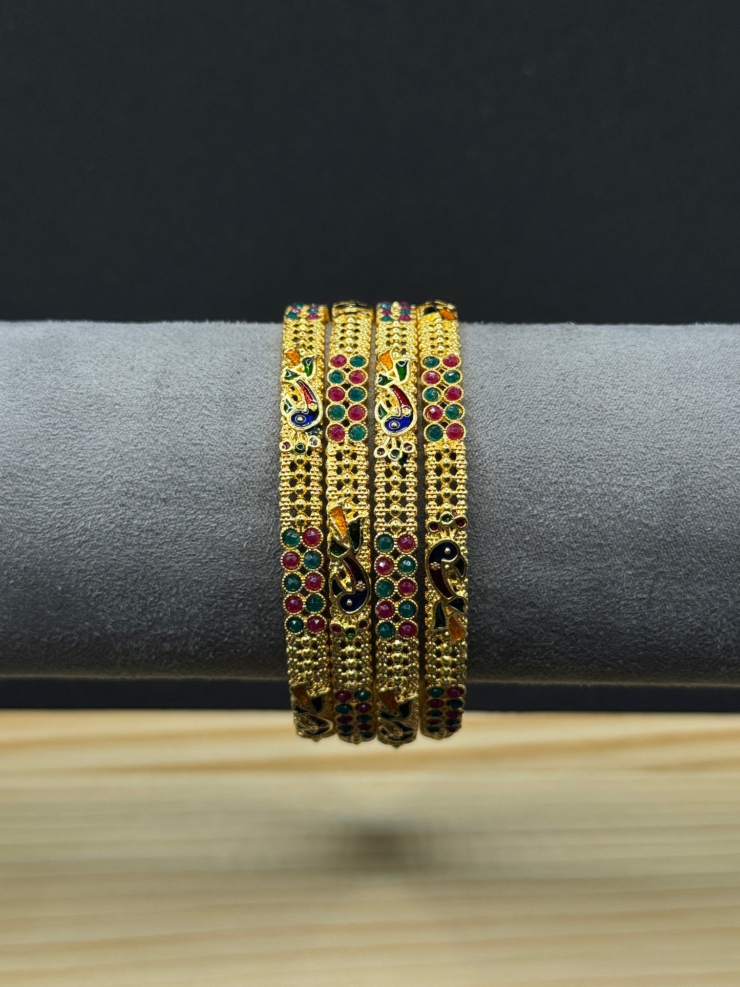 Traditional Gold Plated Bangle Set with Enamel Work (Set of 4) 2*8