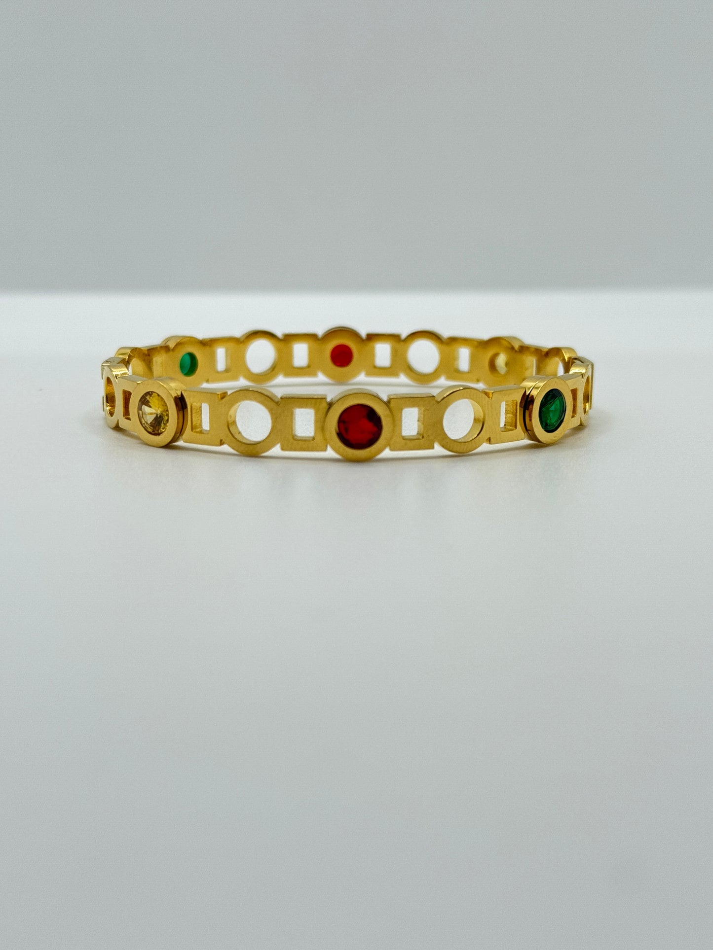 Gold Openwork Bangle with Colorful Round Stones