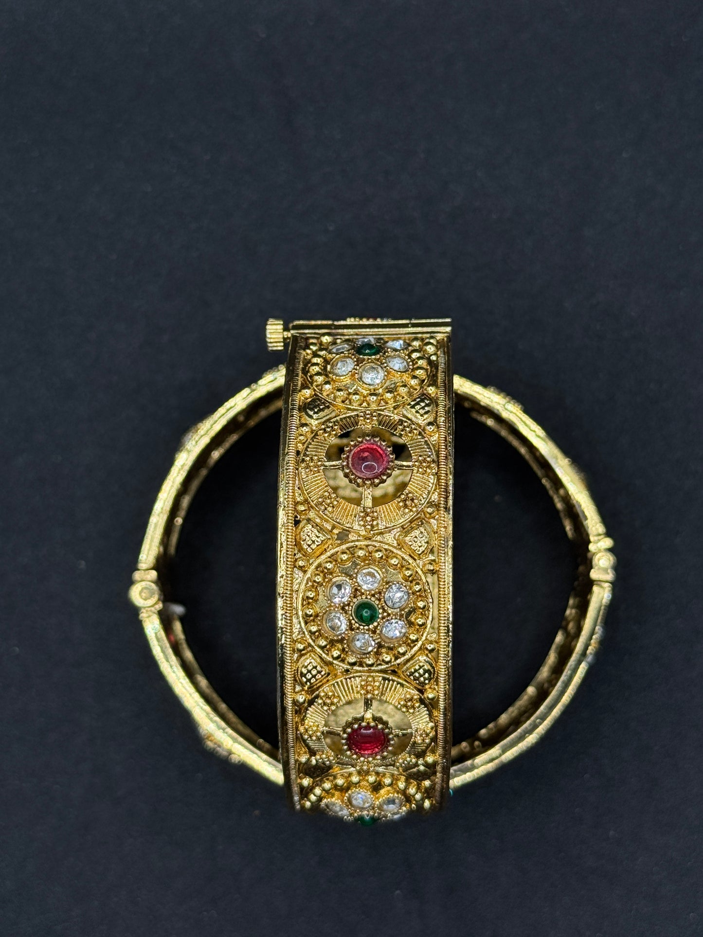 Embellished Gold-Toned Bangles with Multicolor Gemstones and White Stones 2*6