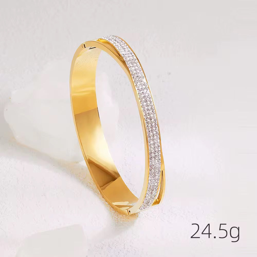 Stainless steel star zircon bangle bracelet