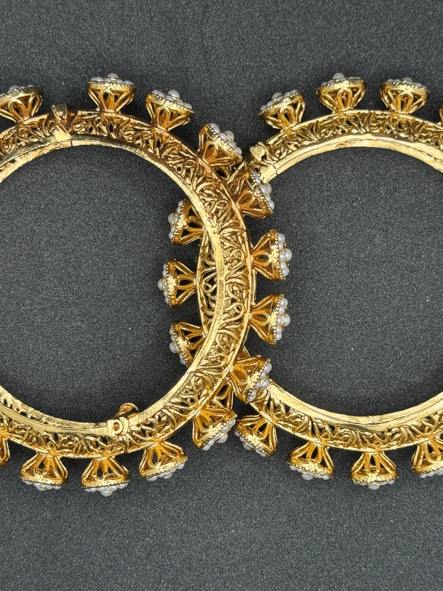 Regal Gold Plated Rajwadi Bangles with Floral and Gemstone Motifs 2*6