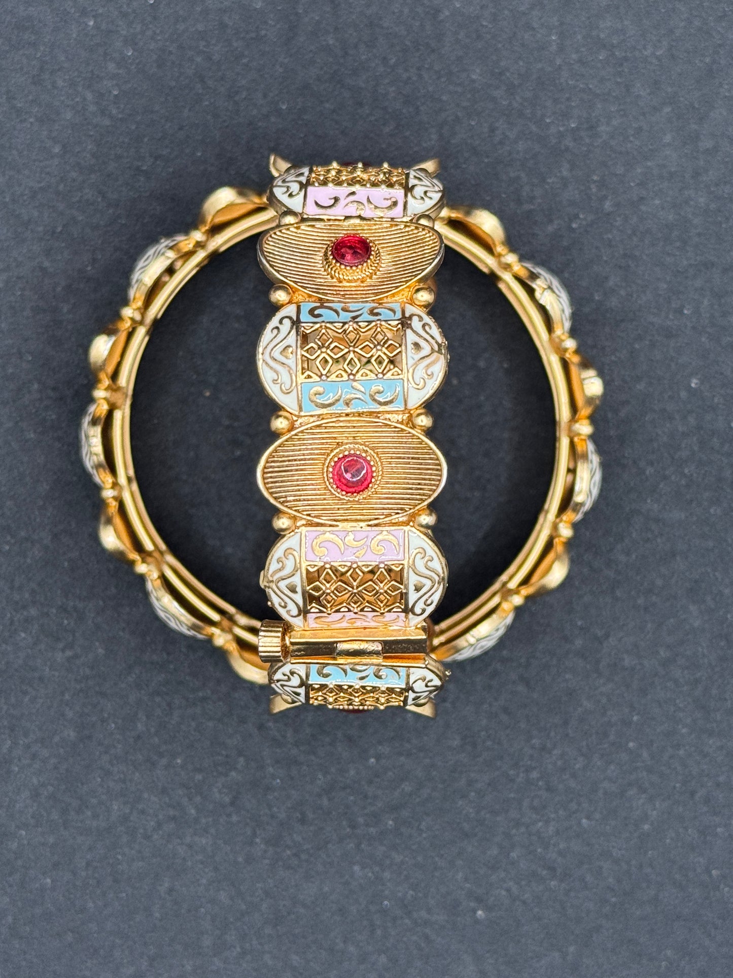 Antique Gold-Plated Meenakari Kada Bangles with Red Stones 2*6