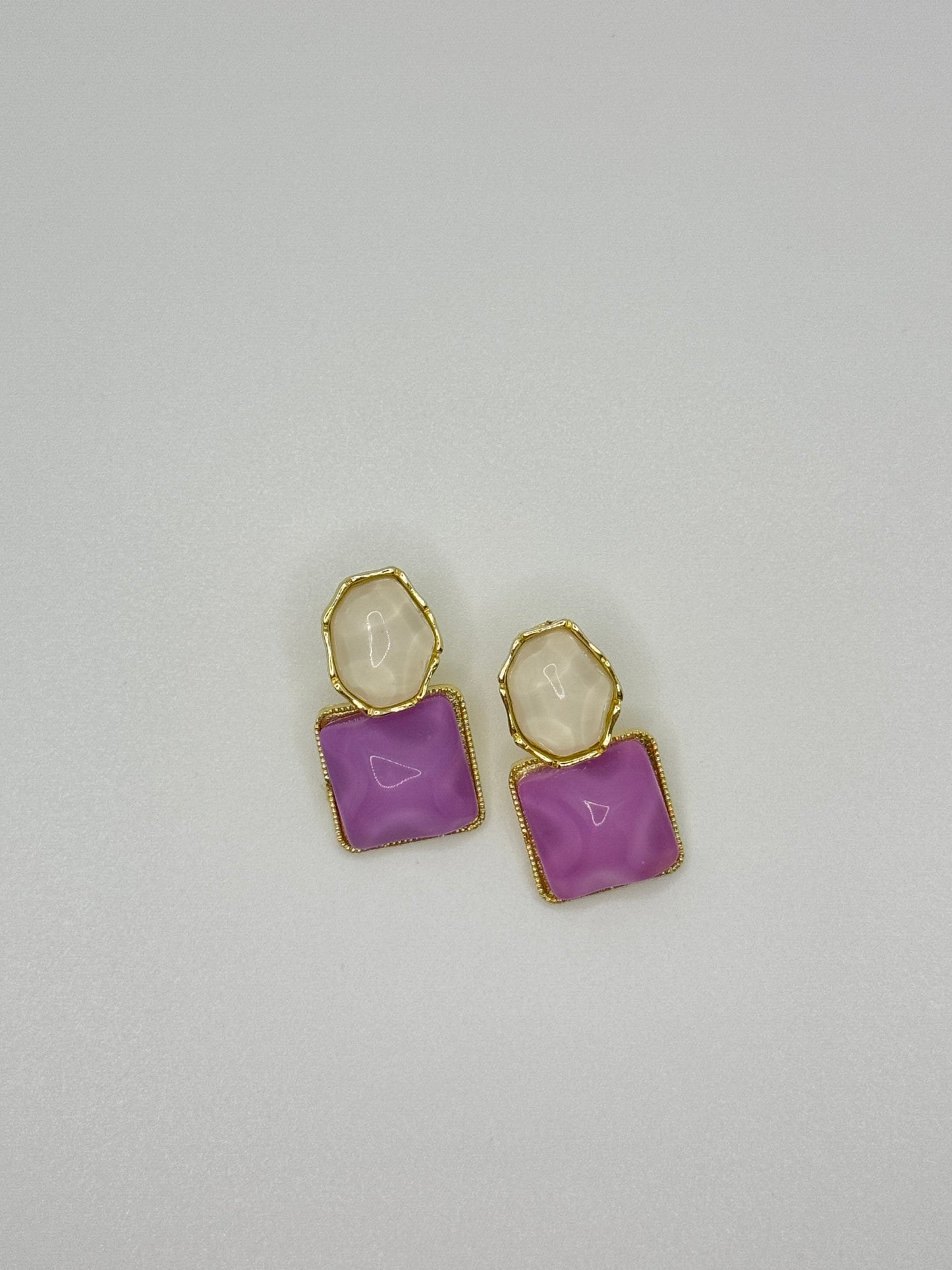 Gold-Toned Dual Stone Drop Earrings - Lavender & Ivory